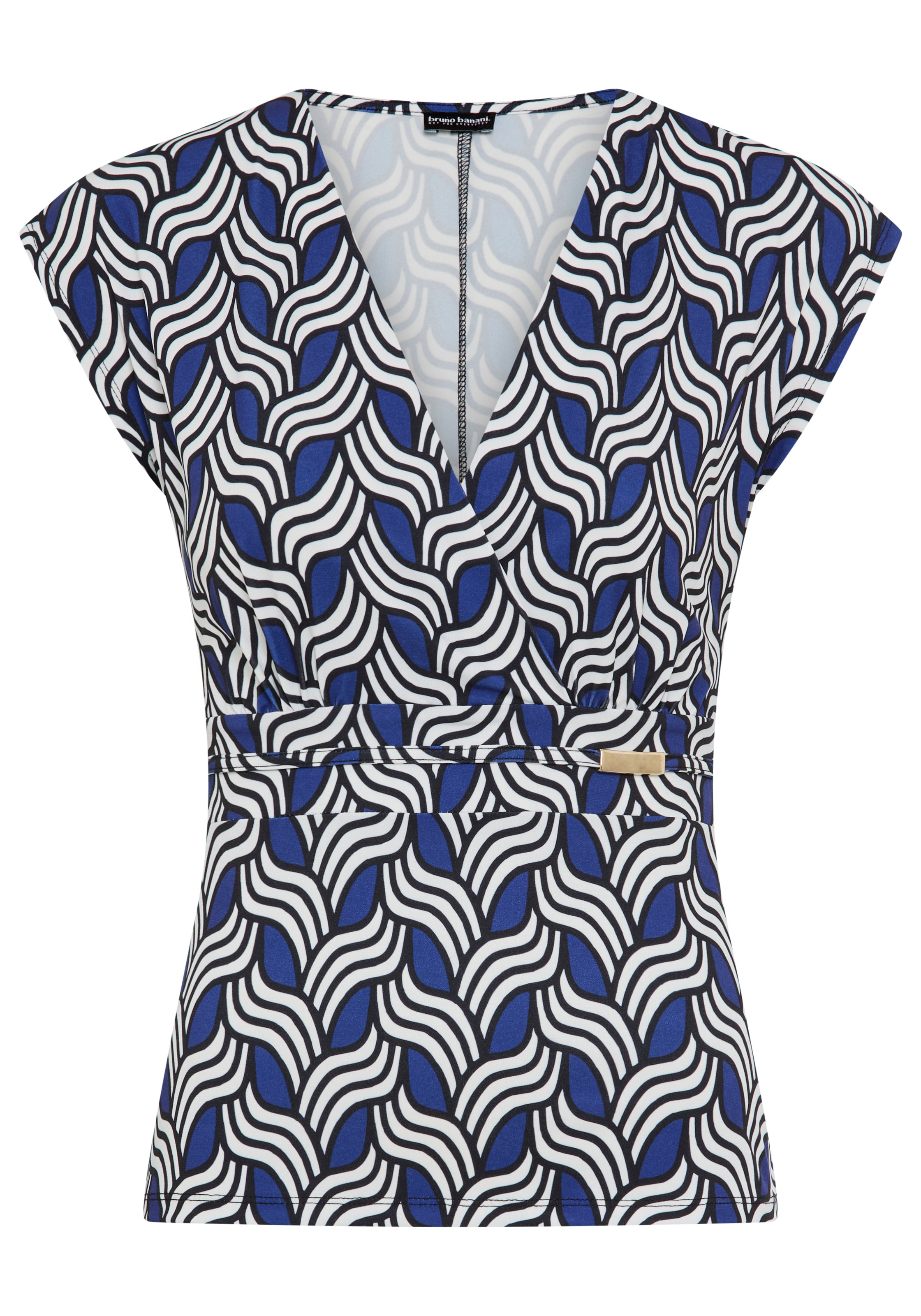 Bruno Banani Print-Shirt mit Schmuckelement, eleganter V-Ausschnitt, figurbetont