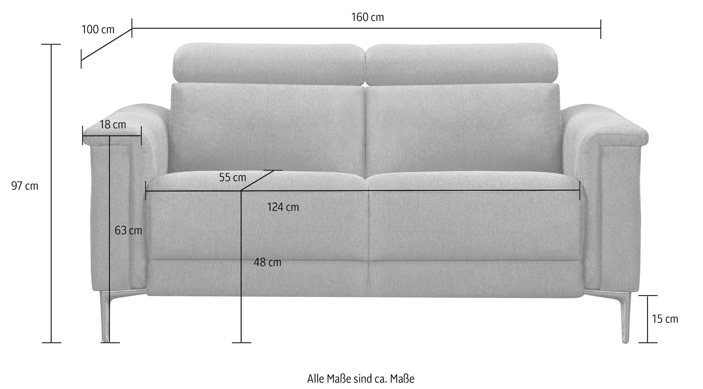 GOODproduct 2-places »LUND,Naturleder, 160 cm, mit Relaxfunktion und Kopfteilverstellung« manuel ou électrique (avec USB-A), ressorts ensachés et réglage de la tête