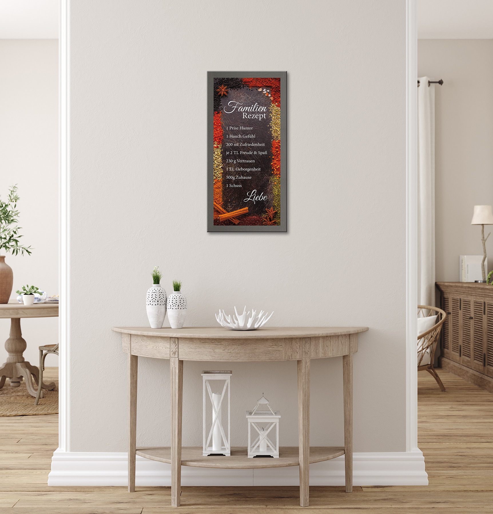 Bönninghoff Tableau avec cadre »Wandbild gerahmt GEWÜRZE MIT FAMILIENREZEPT 23x49 cm – Wanddeko« Citations | Citations et textes | Produits alimentaires | Épices 1 cuis tlg. avec cadre décoratif
