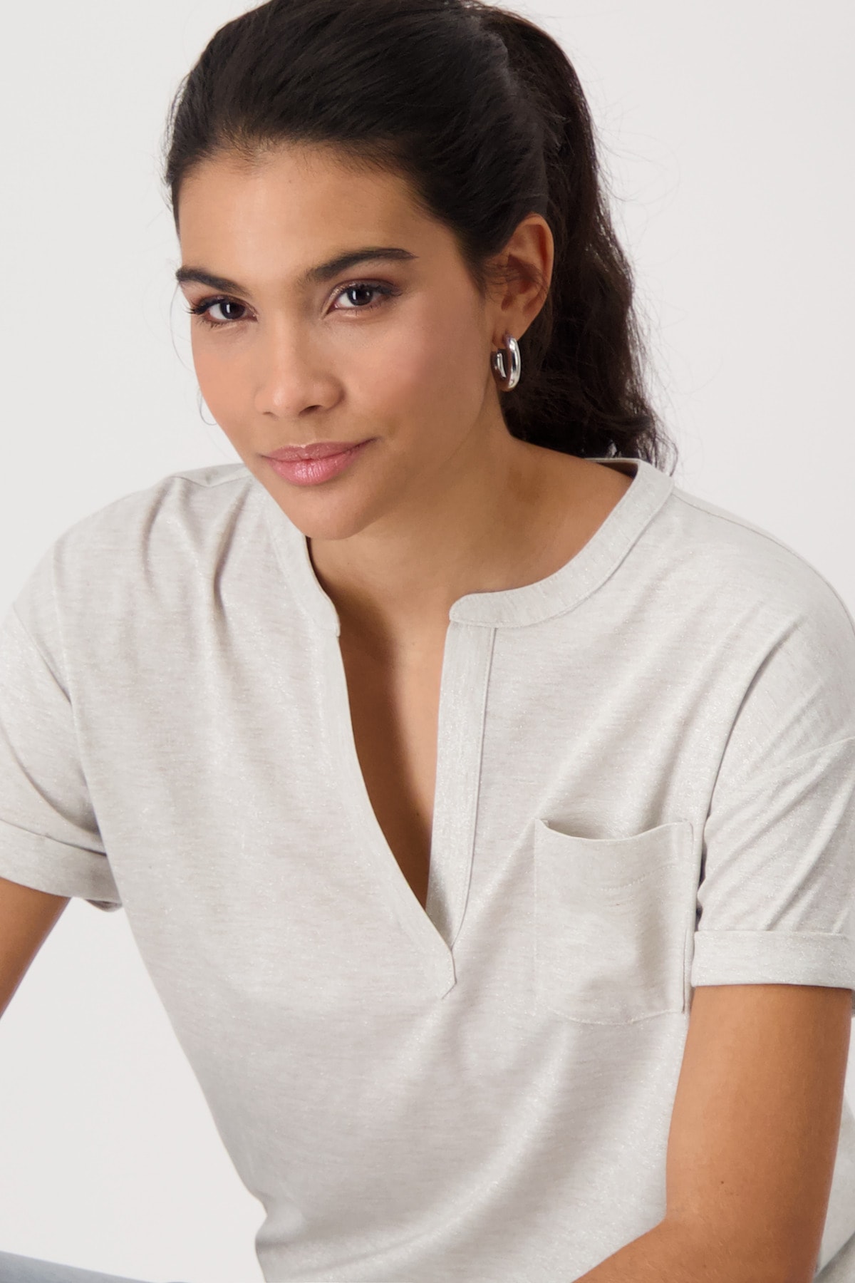 Monari Kurzarmshirt Mit V-Ausschnitt