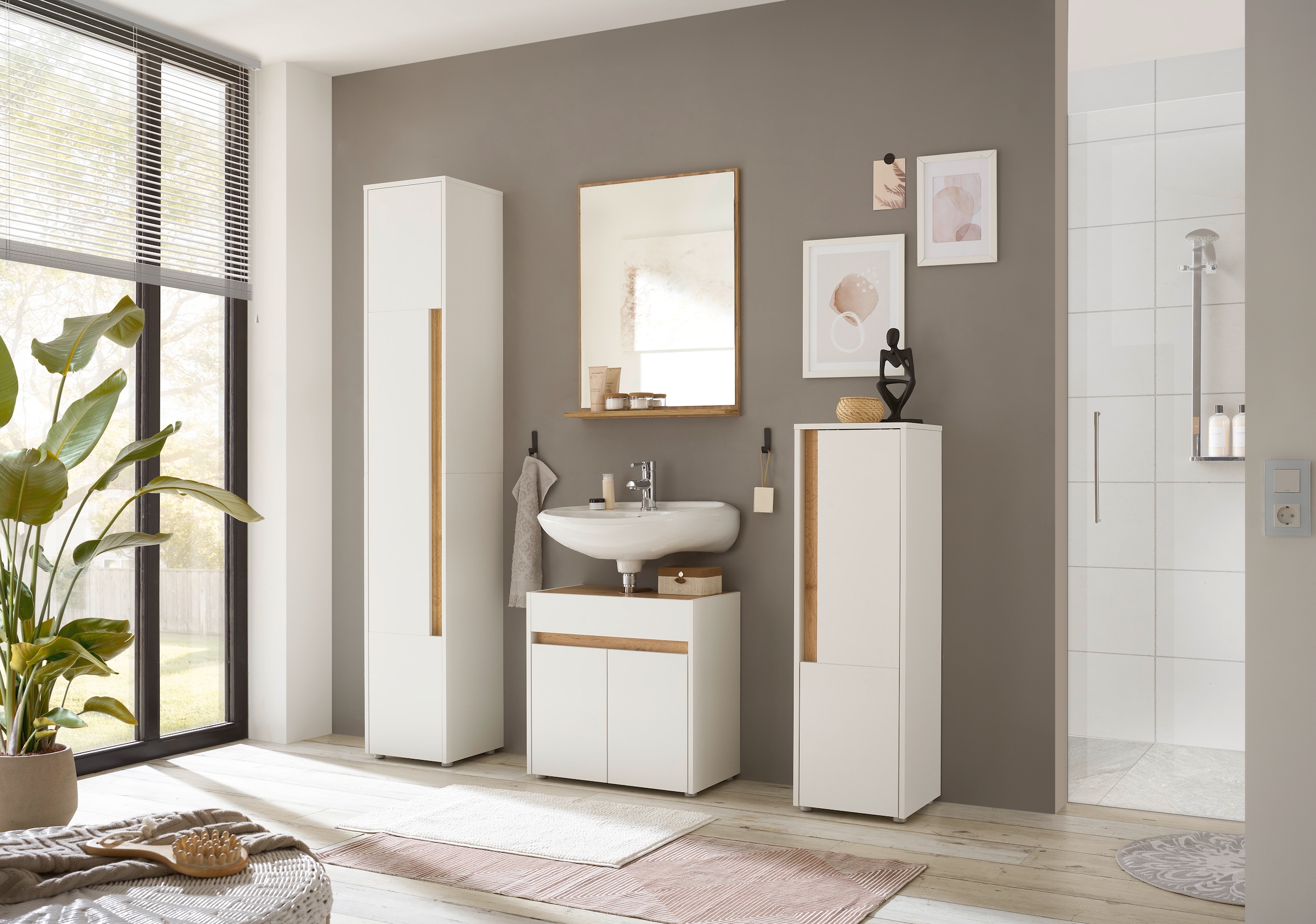 INOSIGN Midischrank »CITY/GIRON, Badschrank mit Griffmulde, Hochschrank in zeitlosem Design« in den Farben Weiss und Anthrazit verfügbar, viel Stauraum