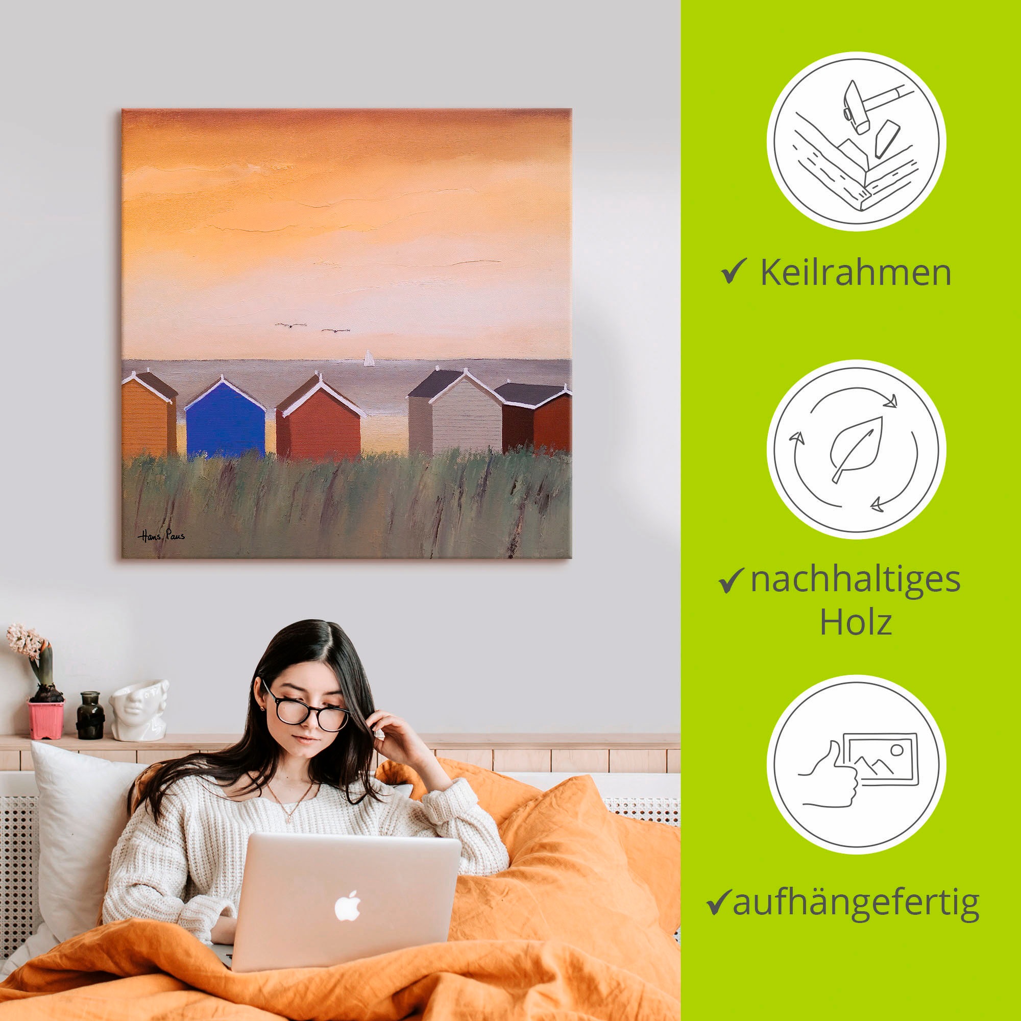 Artland Leinwandbild »Strandhäuser II« Strand 1 Stk. tlg. auf Holzrahmen gespannt