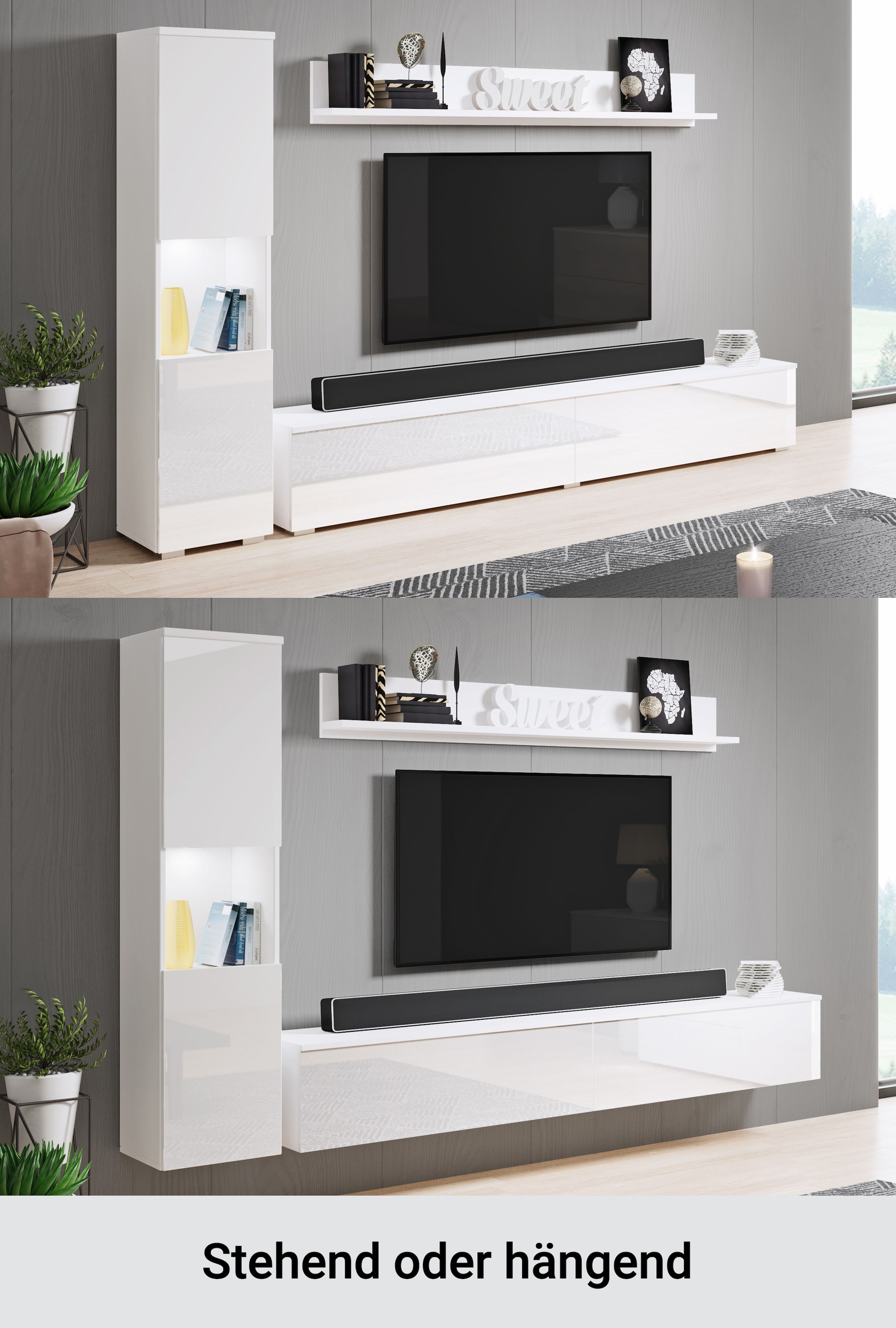 GOODproduct Wohnwand »PARIS, Vitrine Türanschlag links/rechts wechselbar« Komplett-Set, 3 Stk. tlg.