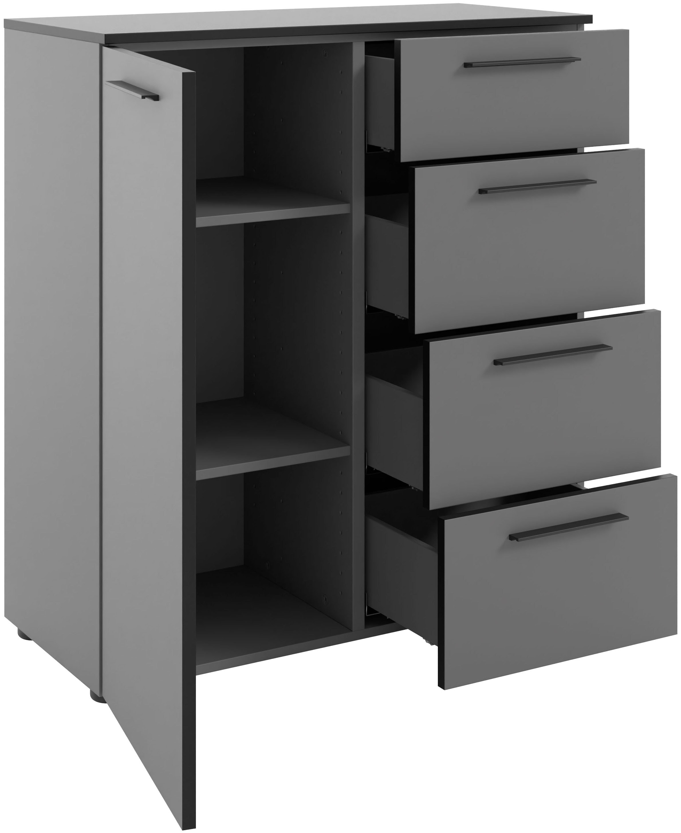 Manjana Möbel Kommode »mit Schwarz matten Metallgriffen in verschiedenen Ausführungen« mit Soft-Close-Funktion, mit melaminbeschichteter Oberfläche