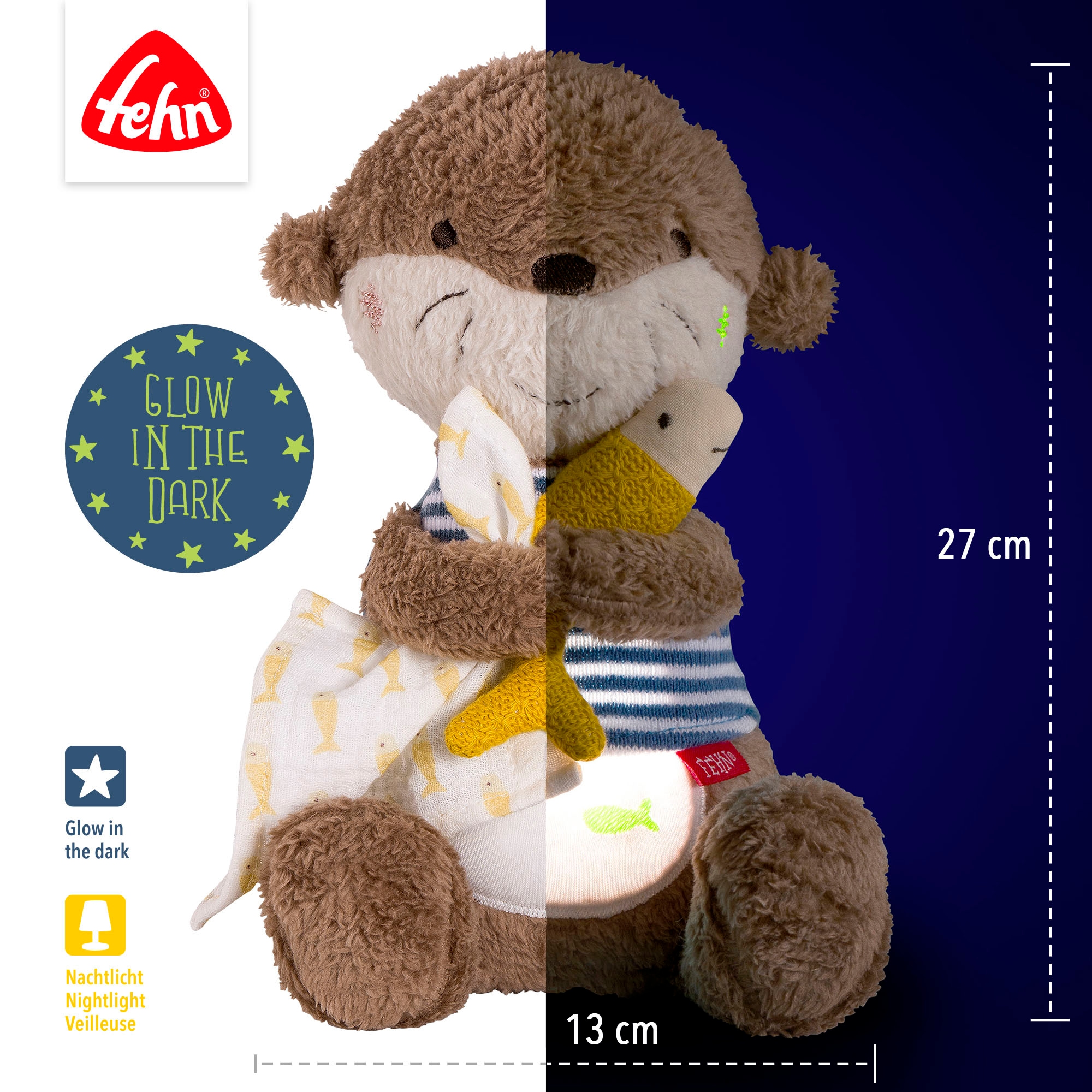 Fehn Kuscheltier »Otter Theo, Nachtlicht« mit »Glow-in-the-dark«-Bestickung & Nachtlicht-Modul