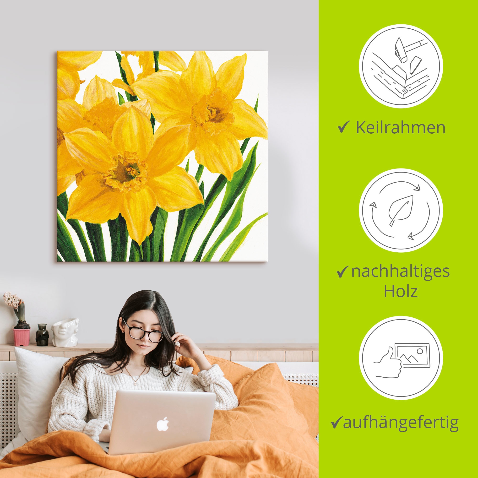 Artland Tableau sur toile »Gelbe Narzissen« 1 cuis tlg. auf Holzrahmen gespannt