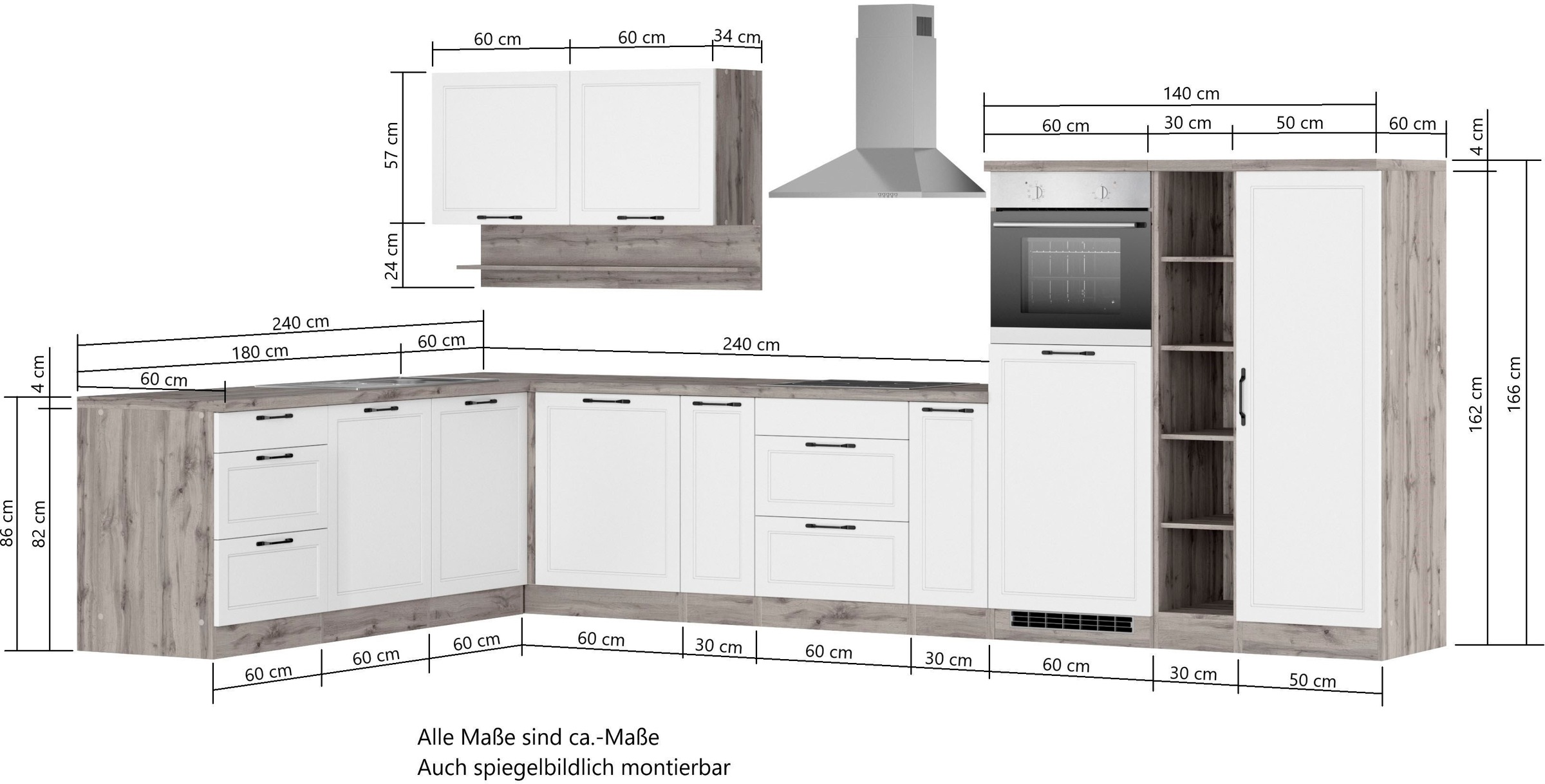 KOCHSTATION Winkelküche »KS-Lana« Stellbreite 240/380 cm, wahlweise mit E-Geräten