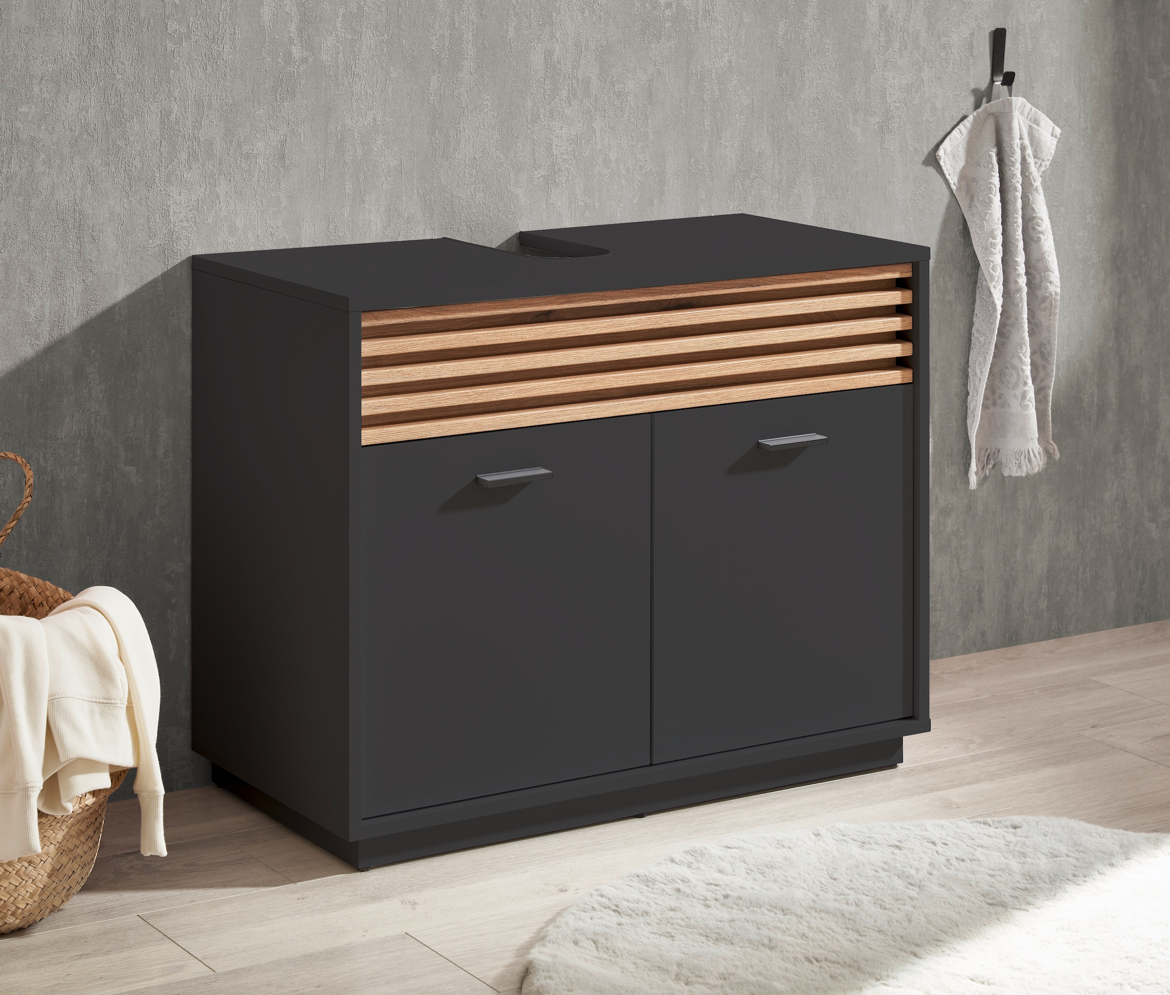 BASIC by Balculina Waschbeckenunterschrank »Liguria B/H/T 80x64x40 cm« 1 Stk. tlg. Breite 80cm, Unterflurauszug, FSC-Mix 70%
