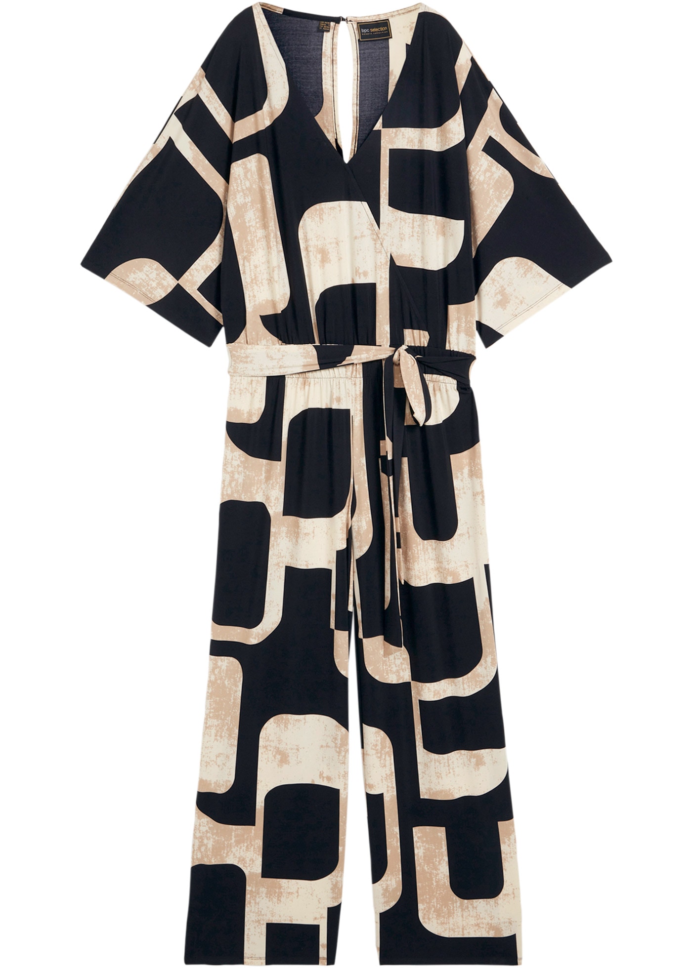 bonprix Jumpsuit bequeme Passform, mit 3/4-Ärmeln, elastischer Materialmix