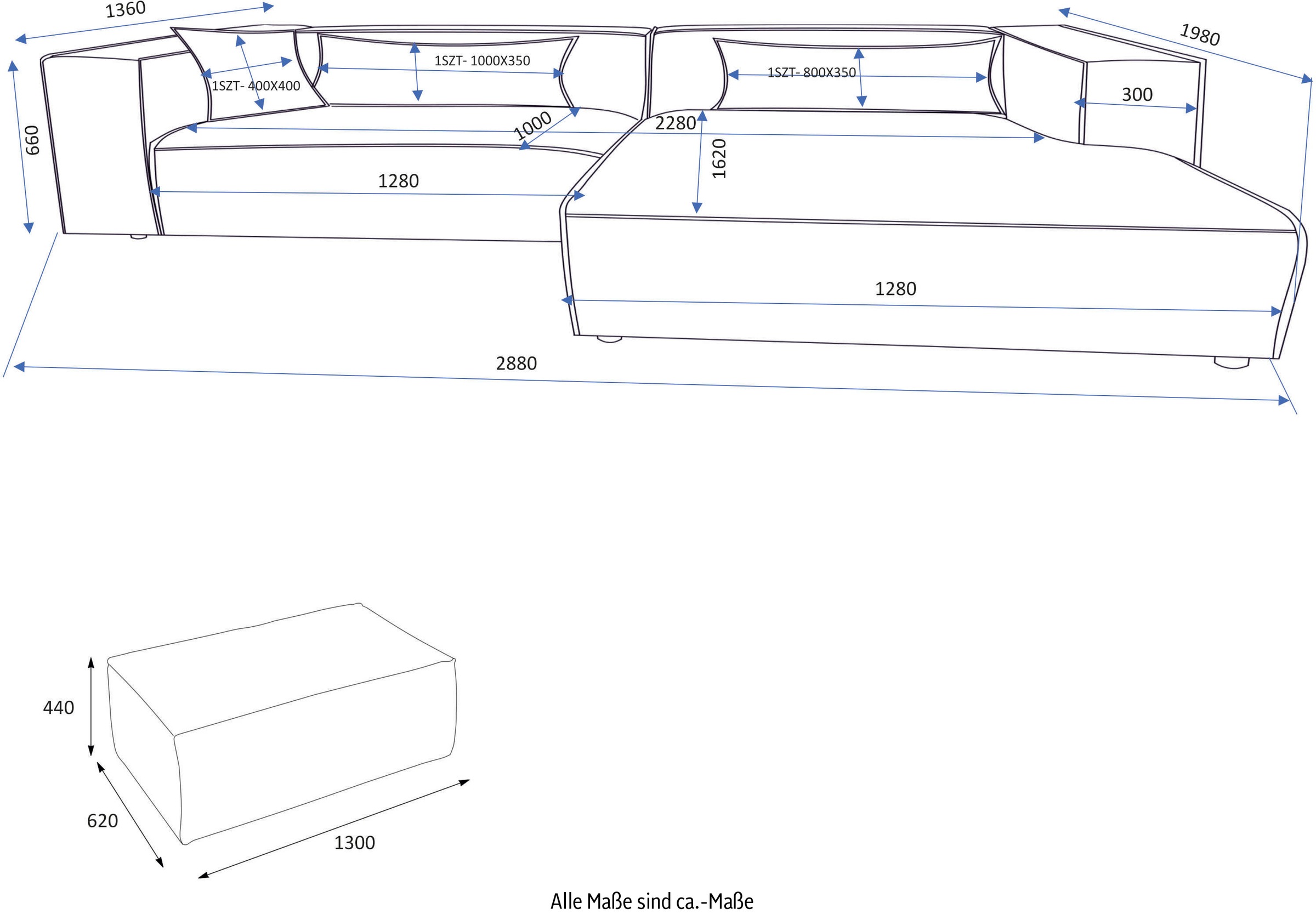 LeGer Home by Lena Gercke Canapé d'angle »PIARA XXL, L-Form, Schlaffunktion, Cord, Leinenoptik o. Strukturstoff« Hocker stellbar zum Schlafsofa (Krokodilverbinder), tiefe Sitzfläche