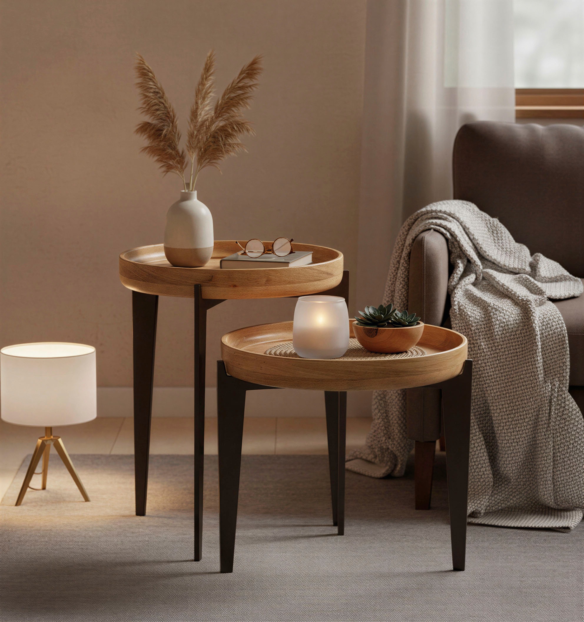 SIT Table d'appoint »Ø 40 cm Mangoholz mit Tablettfunktion & Metallgestell« Plateau de table amovible également utilisable comme un plateau pratique
