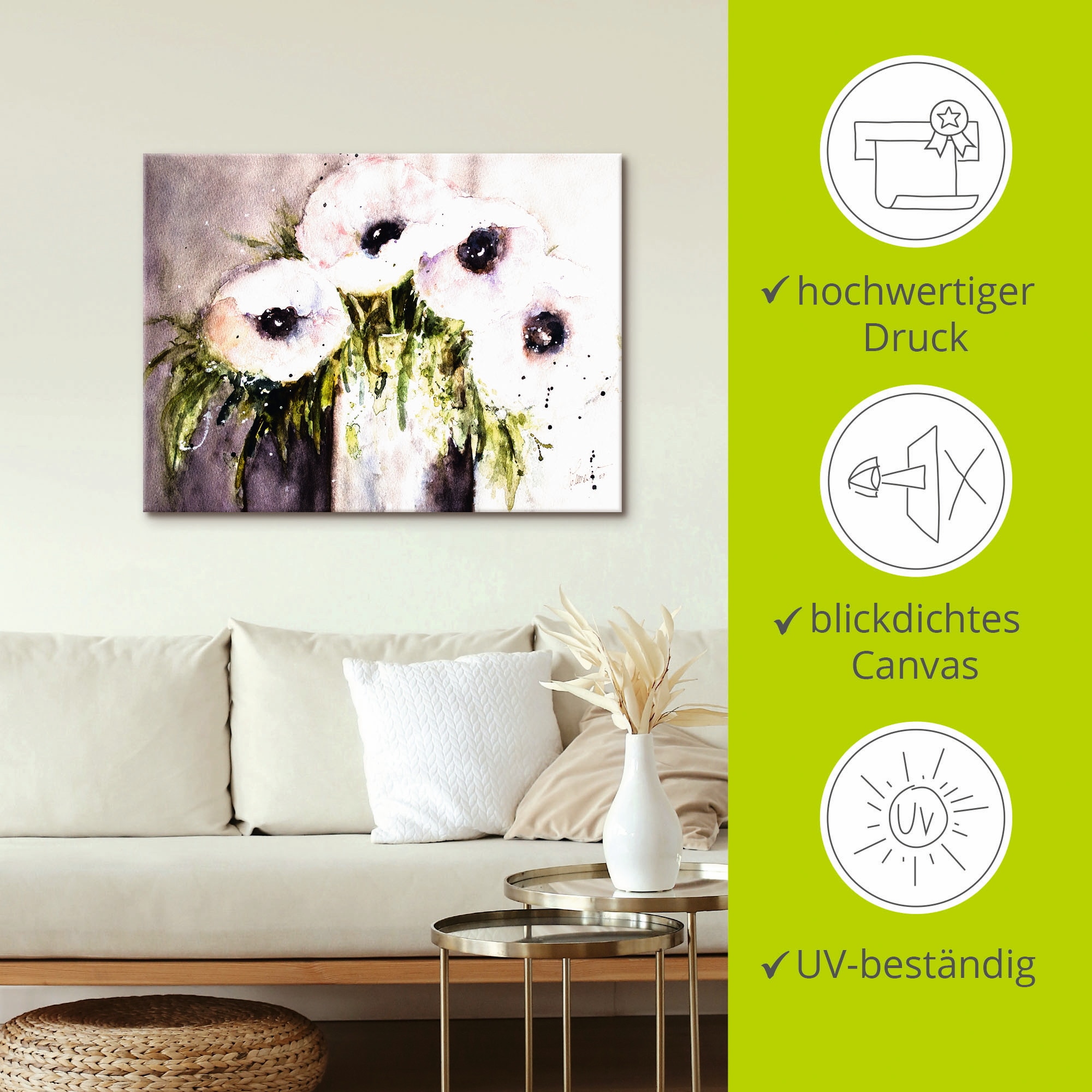 Artland Tableau sur toile »Lila Mohn in Vase« 1 cuis tlg. auf Holzrahmen gespannt