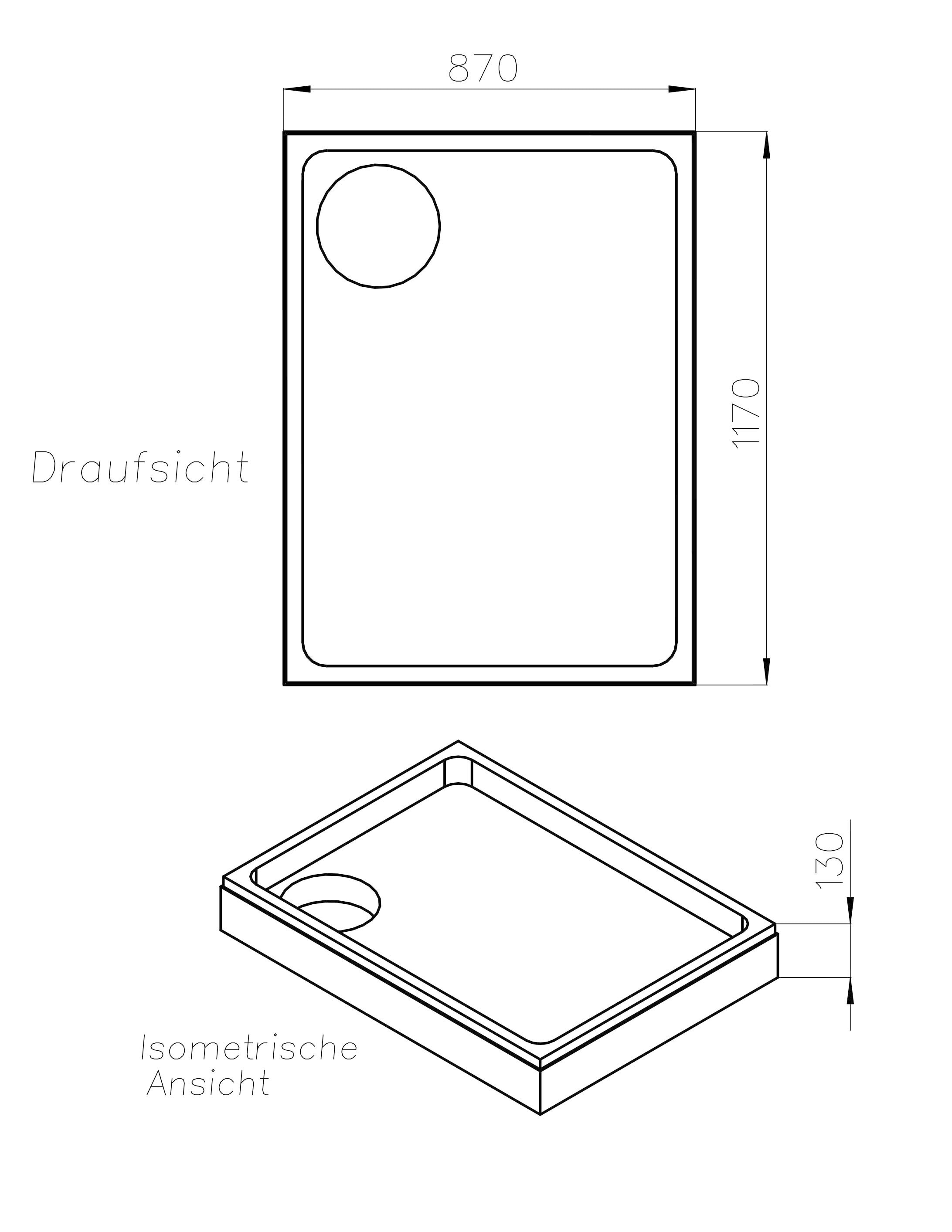 OTTOFOND Receveur de douche Ensemble,  120x90x3 cm, avec support de bac, garniture de vidange et bande d’étanchéité