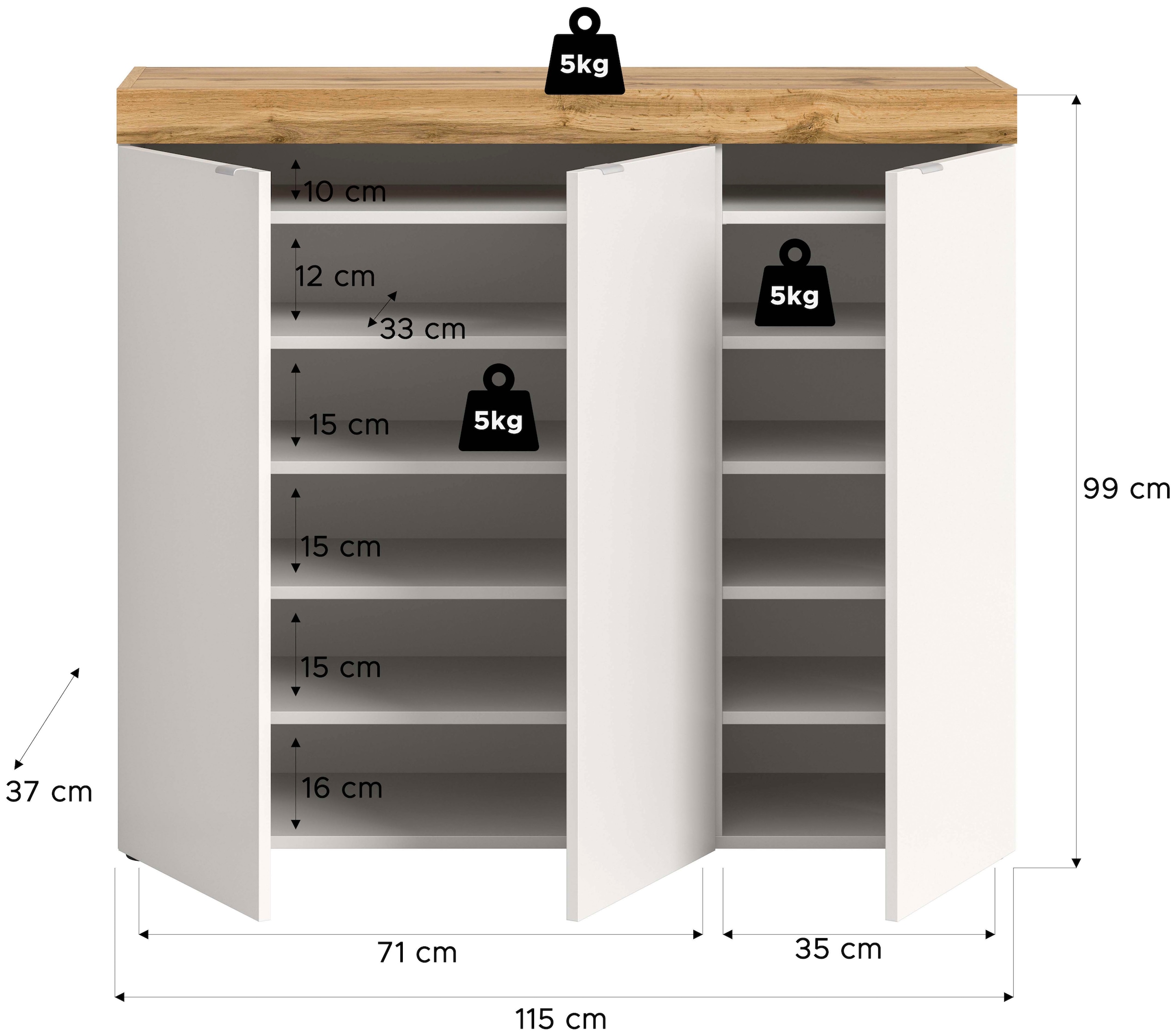 GOODproduct Schuhschrank »MAMBO II, Breite 115 cm, 3 Türen, 10 Einlegeböden« 1 Stk. tlg. Schuhschrank, Schuhkommode, Flur, Diele
