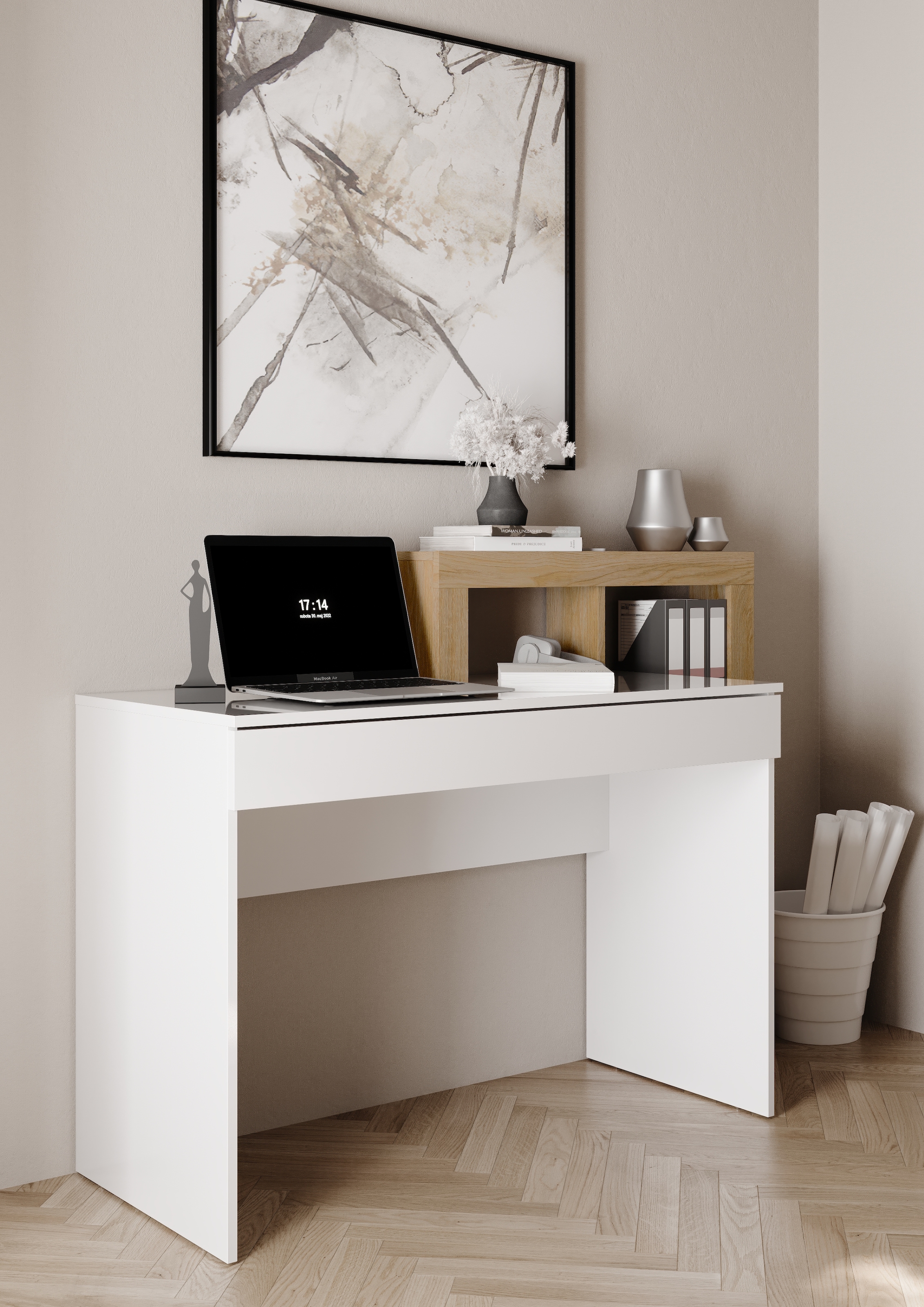 INOSIGN Schreibtisch »Hamburg, Breite 138 cm, Tiefe 50 cm, mit Schubkasten u. Aufsatz/Regal« Computertisch, Arbeitstisch, Schminktisch, Arbeitsplatz, 4 Fächer