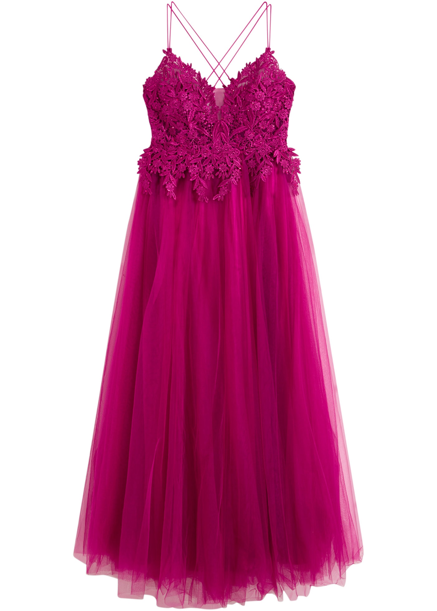 bonprix Abendkleid für festliche Anlässe, aus Tüll mit Spitze, figurbetont, Maxi-Länge