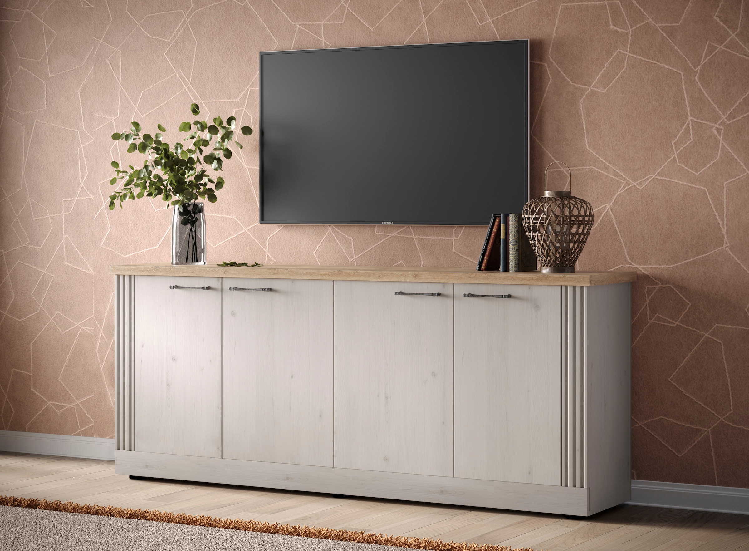 GOODproduct Sideboard »Country Breite 211 cm, Kommode mit 4 Türen, Anrichte im« Landhausstil, viel Stauraum, mit Metallgriffe, MDF Rahmen