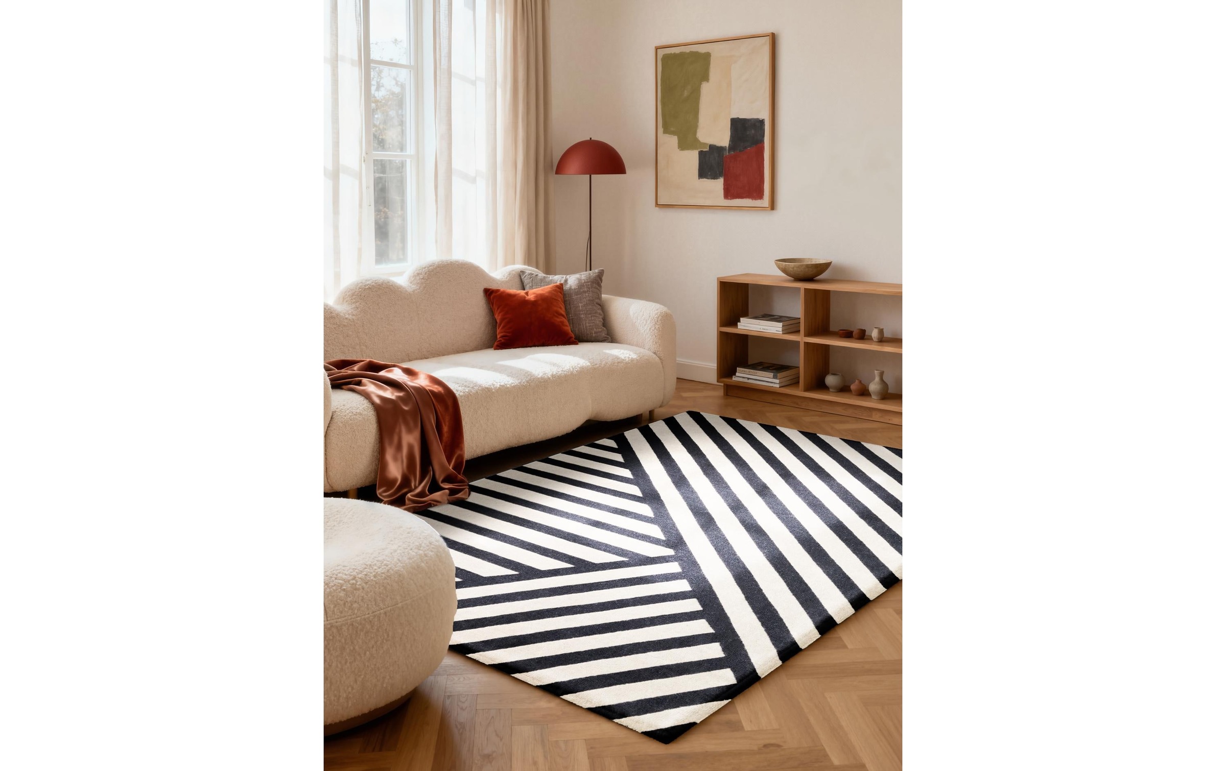 ELLE DECORATION Tapis »Noir« Rectangulaire 12 mm Höhe Wolle, Natur, Wohnzimmer, schwarz weiss, Modern, Geometrisch, Streifen