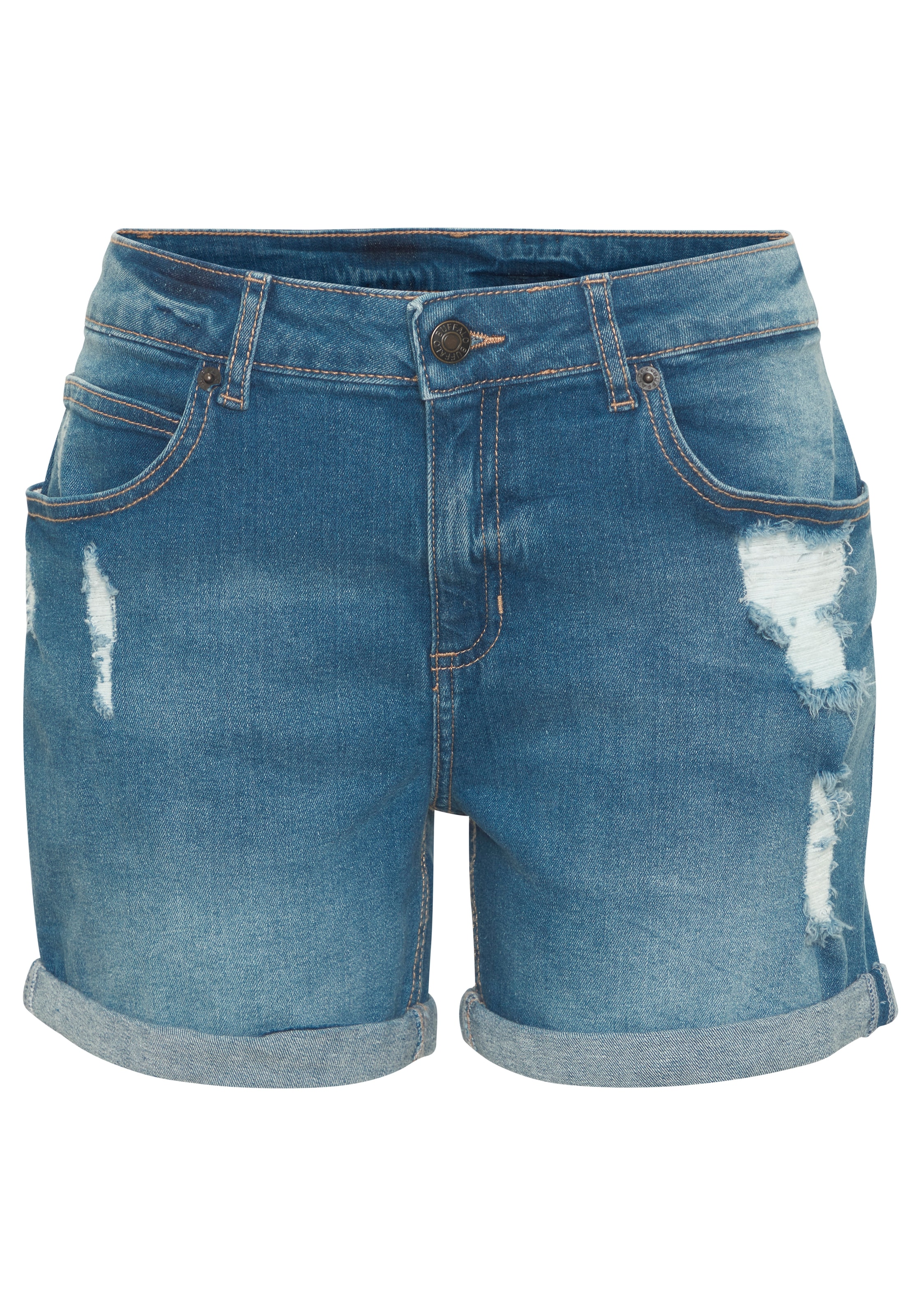 Buffalo Bermuda en jean mit Destroyed-Effekten, Shorts zum Krempeln, kurze Hose