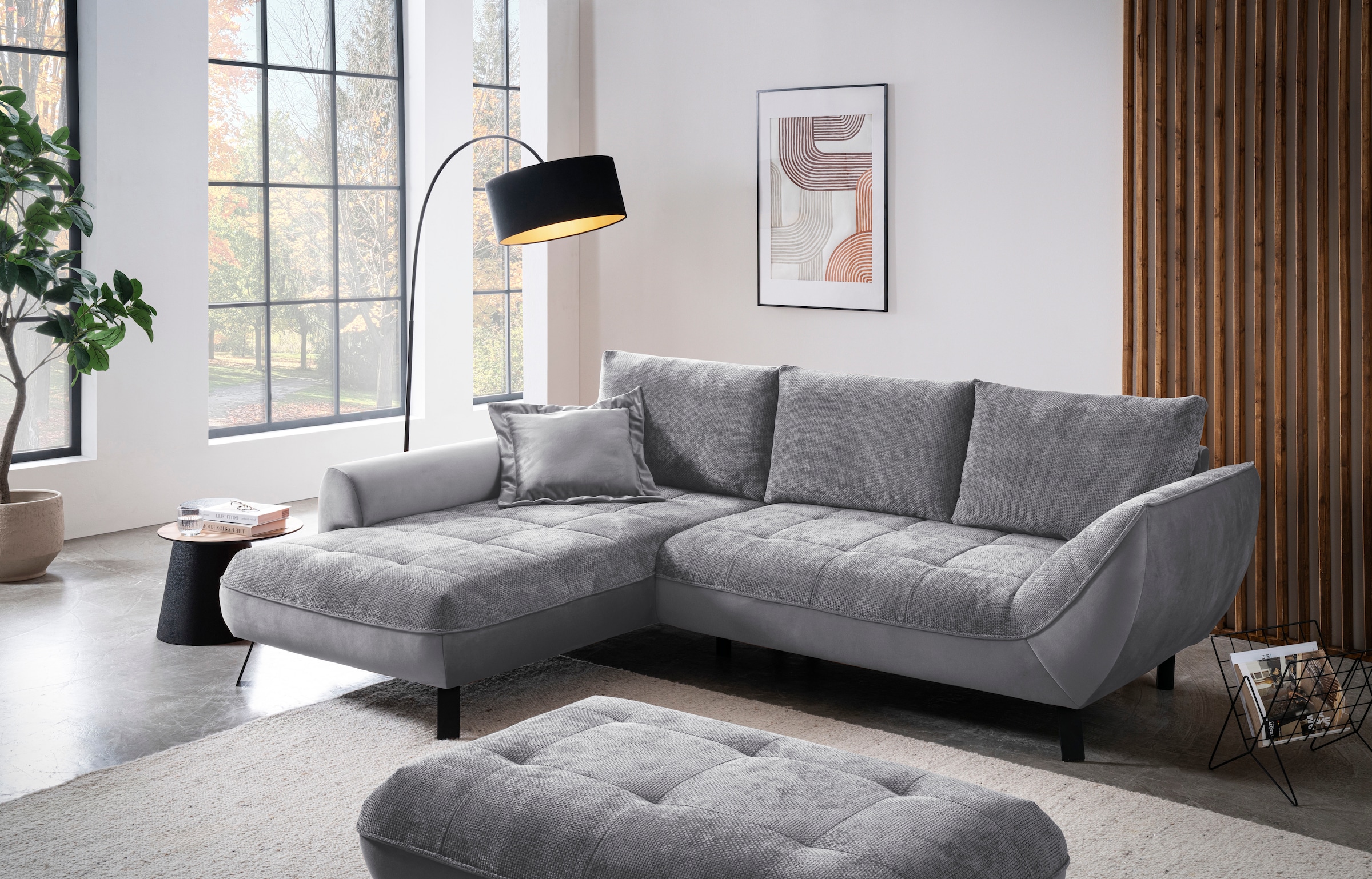 exxpo - sofa fashion Canapé d'angle »Bellinii, Materialmix, Strukturbezug und pflegeleichter Microvelours« bequem und modern, Materialmix, L-Form