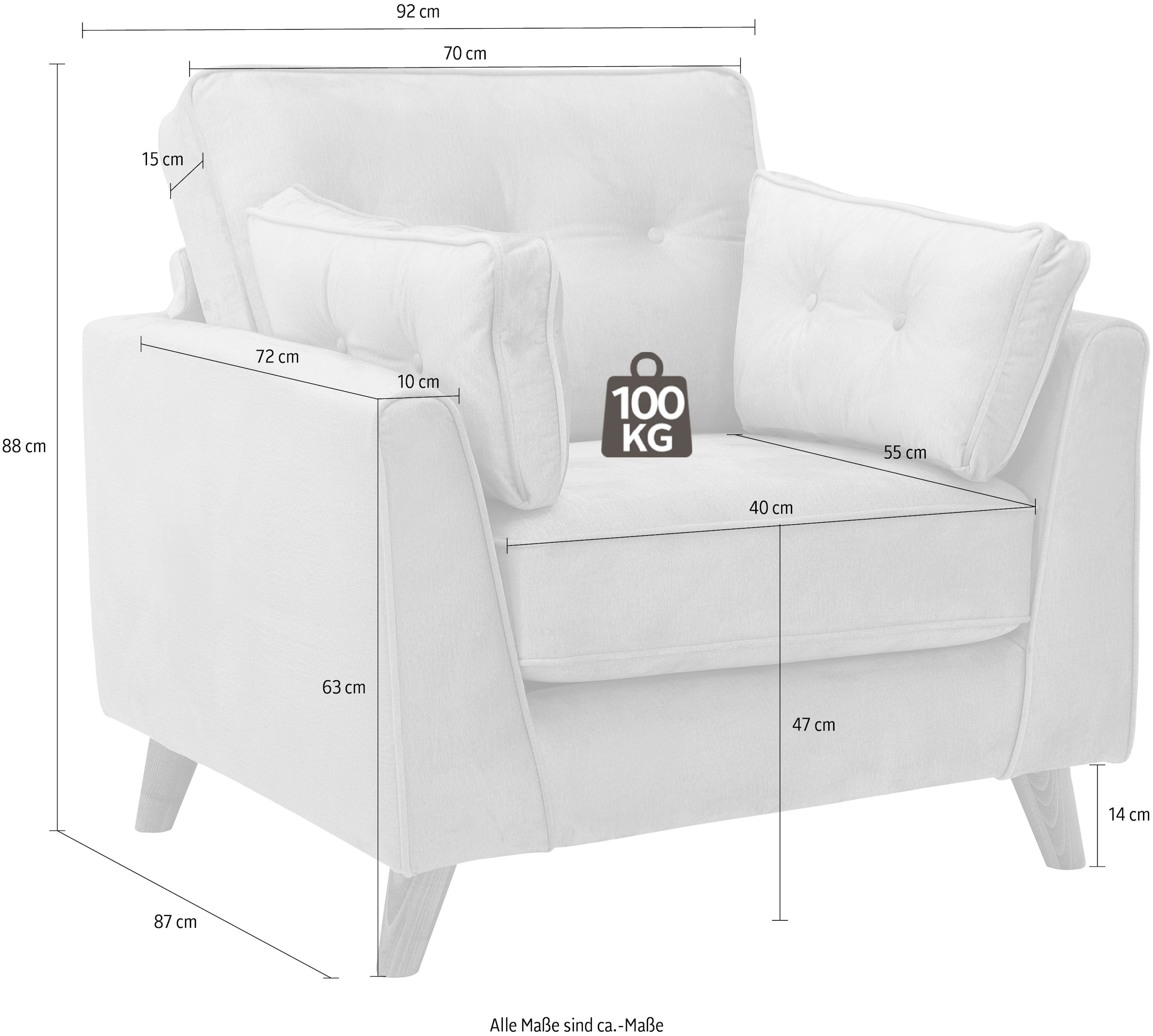 Home affaire Fauteuil »Copenhagen« feiner Keder, Kopfheftung im Rücken und Armlehnkissen