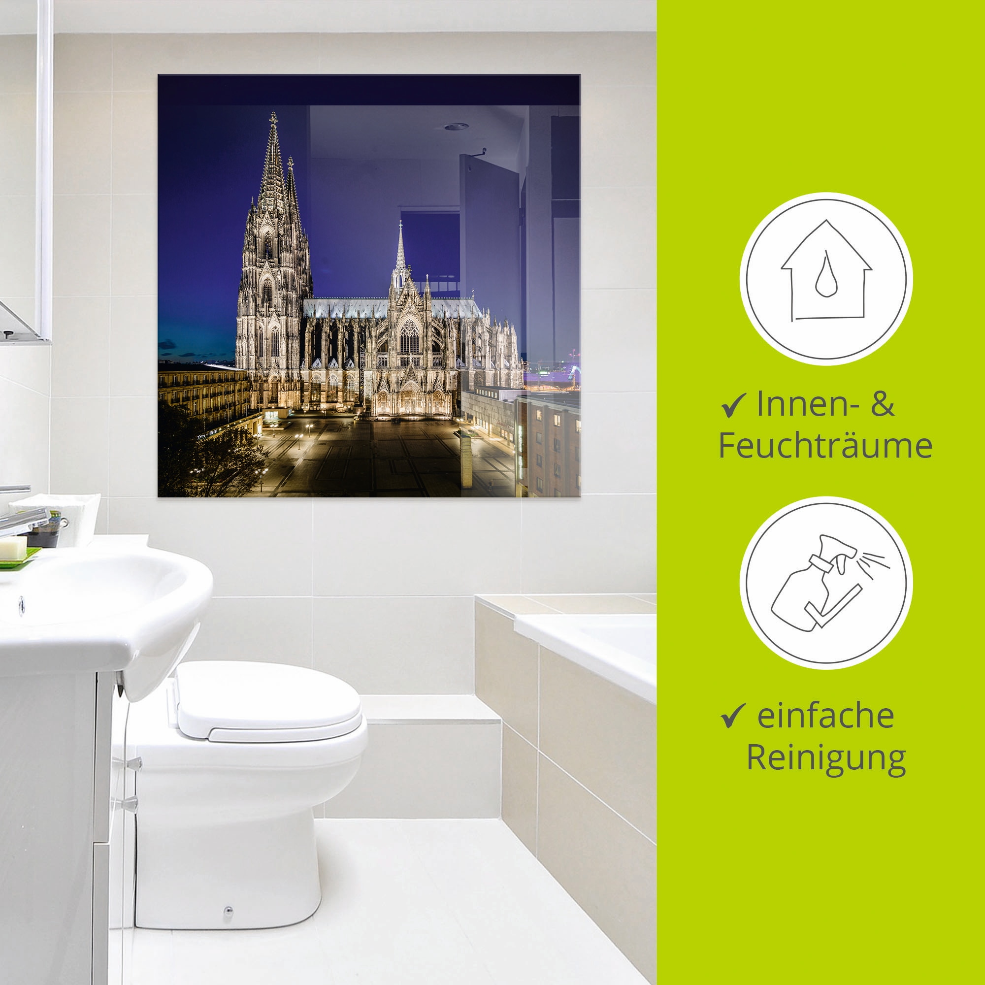 Artland Tableau en verre »Kölner Dom am Abend« 1 cuis tlg. in verschiedenen Grössen