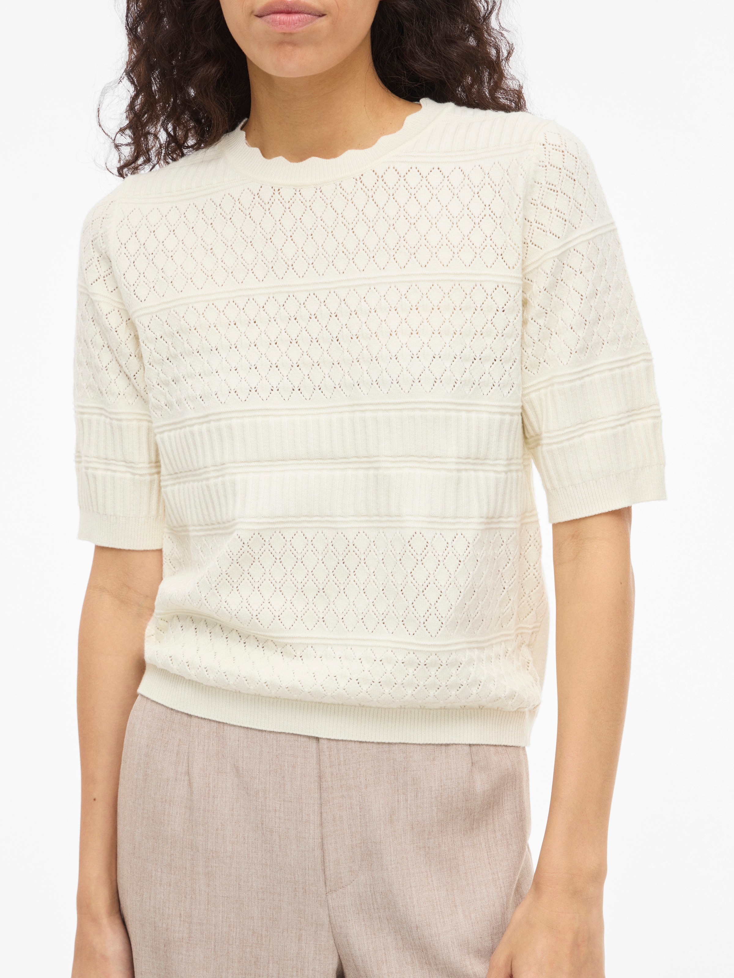 Vila Kurzarmpullover »VIMILOS S/S O-NECK POINTELLE TOP - NOOS«