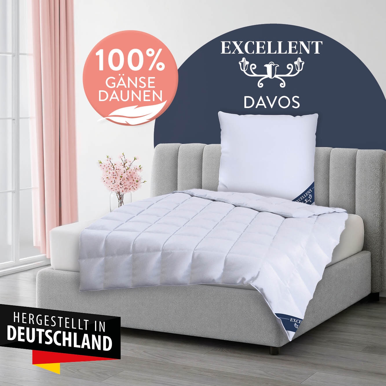 Excellent Gänsedaunenbettdecke »Davos, Bettdecken für Sommer und Winter, Decke« leicht Füllung 100% Gänsedaunen 1 Stk. tlg. Bettdecke 135x200 cm, 155x220cm und weitere Grössen, Made in Germany
