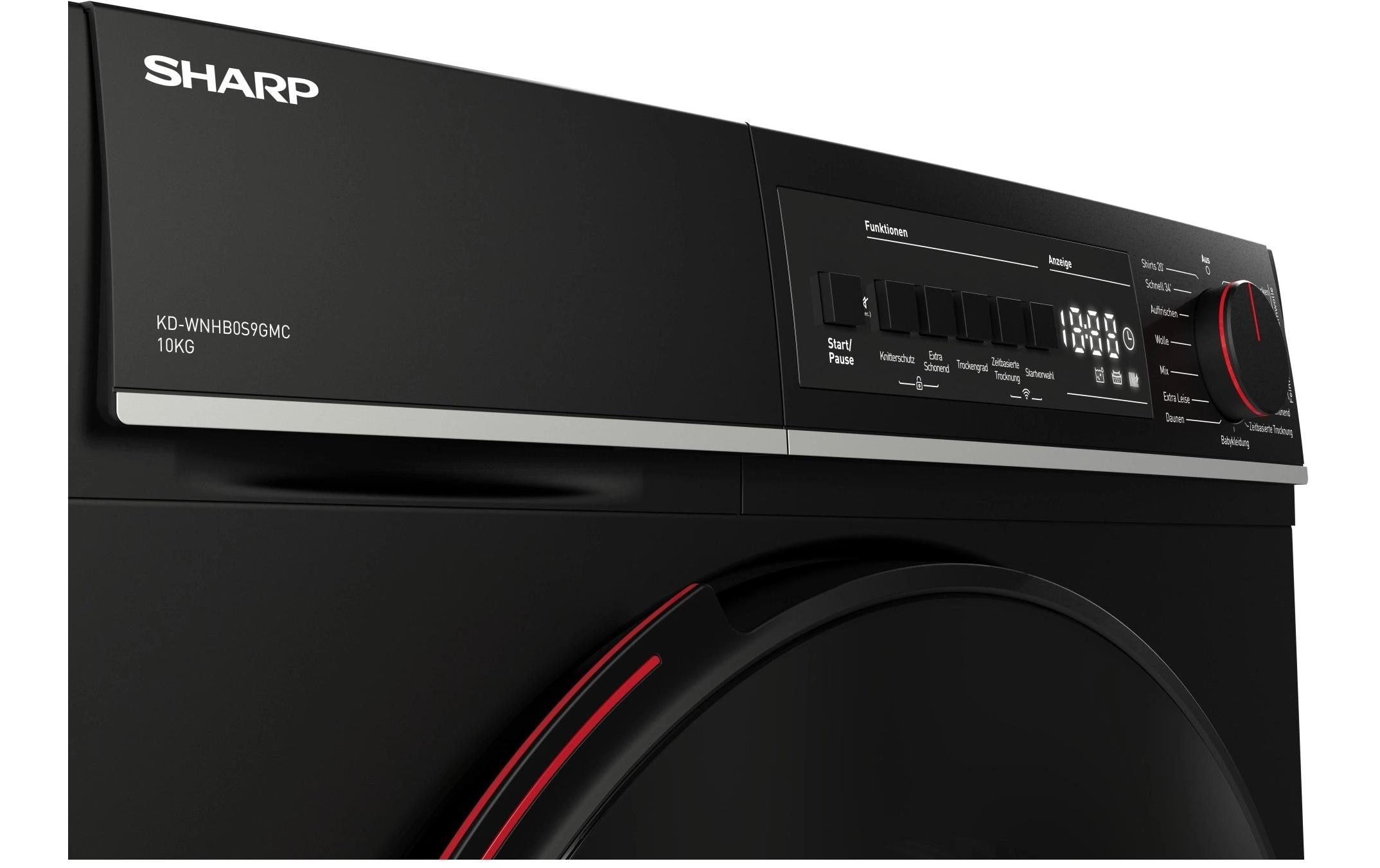 Sharp Lave-linge séchant »KD-WNHB0S9GMC« 64 dB(A) 10kg / +WIFI / EEKC / 2 Tasten / XXL-Tür voll-schwarz / Mat Black