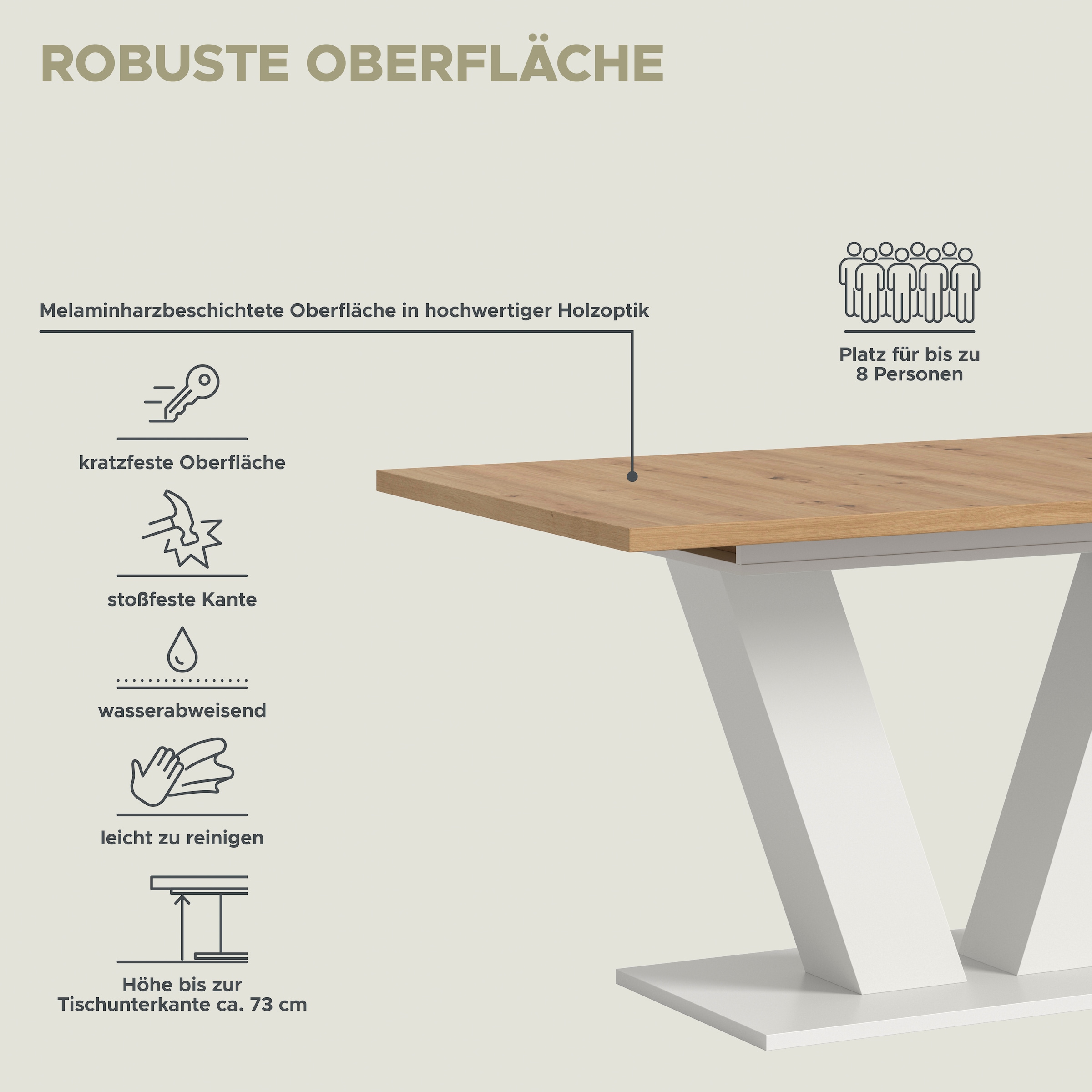 Home affaire Table de salle à manger »Motus, ausziehbar 150 -190 cm, inklusive 40 cm Einlegeplatte« Set, 1 cuis tlg. V-Gestell mit Bodenplatte, Tisch, Küchentisch, Esszimmer, Küche