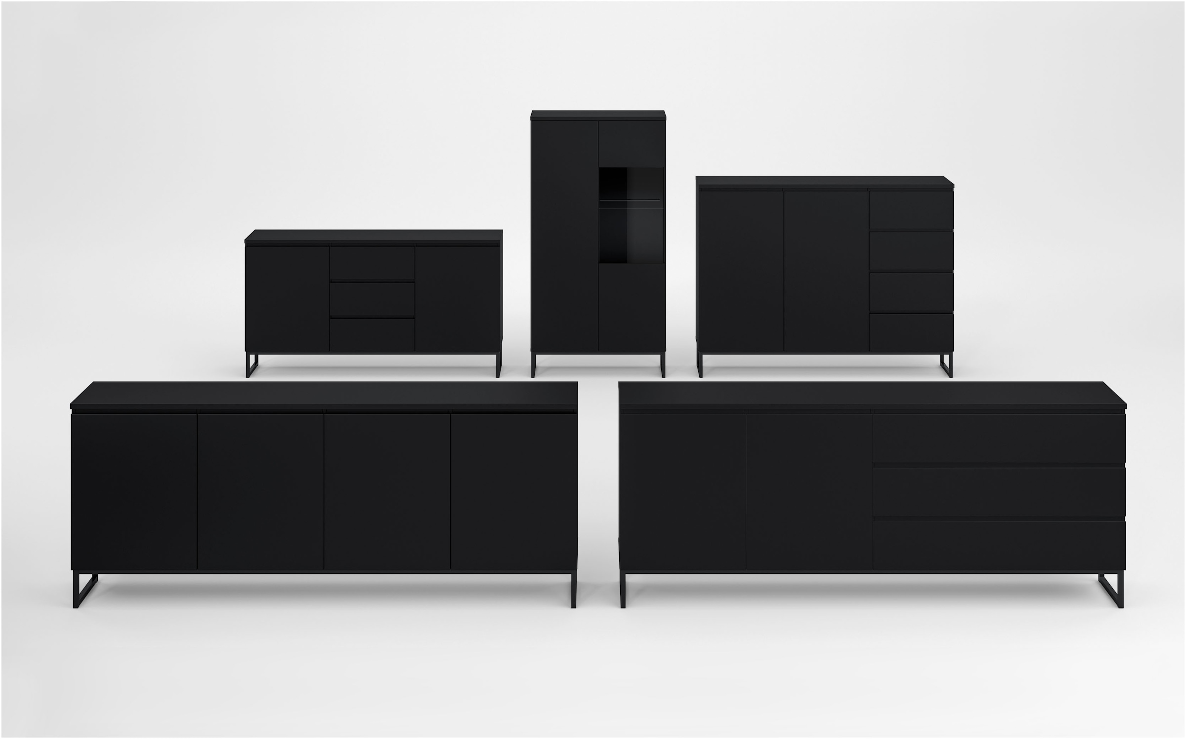 GOODproduct Buffet »Modo II, Breite 200 cm, moderne grifflose Kommode 2Türen/3 SK« commode à tiroirs avec beaucoup d'espace de rangement, étagères réglables, patins en métal