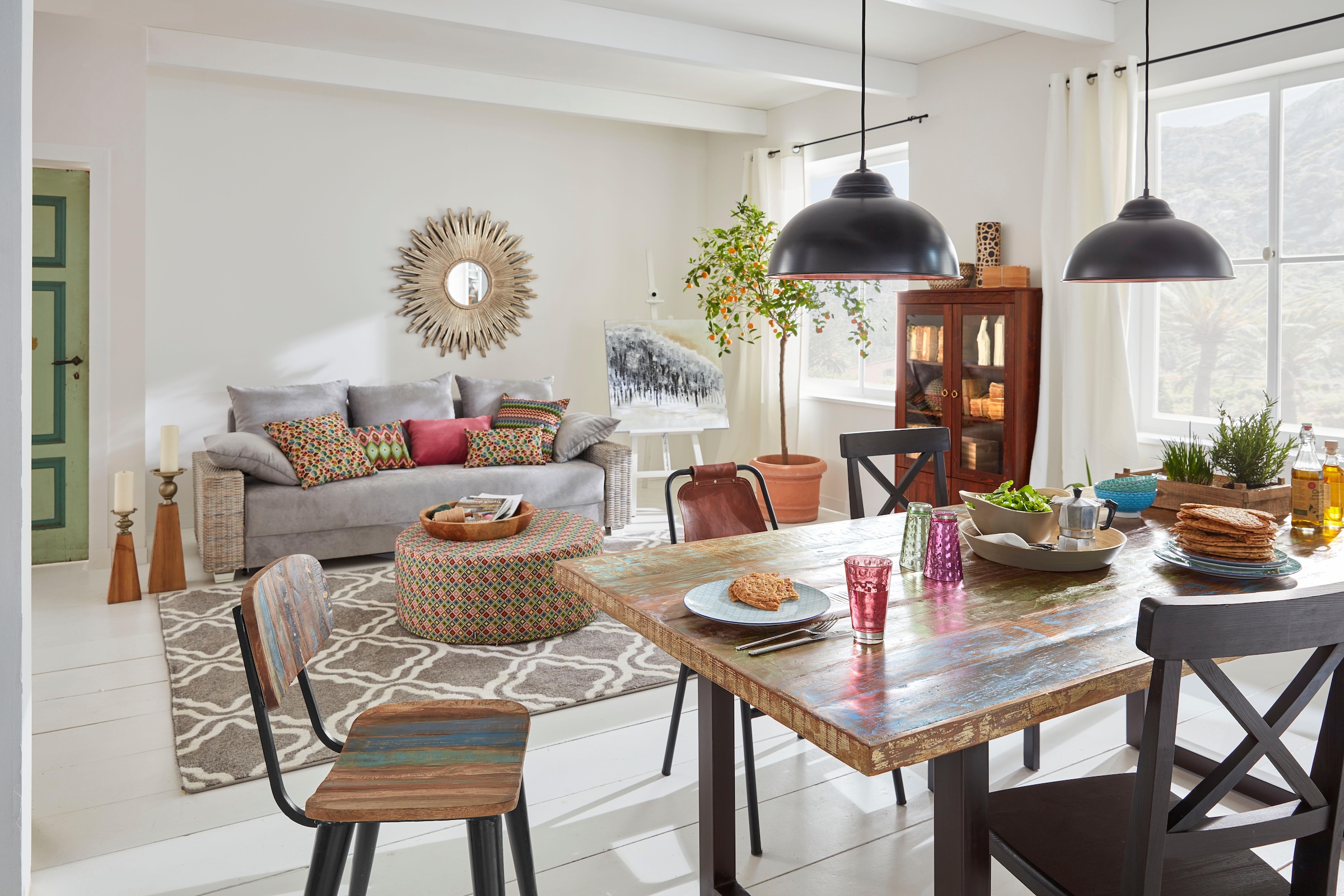 SIT Table de salle à manger »Tops« aus recyceltem Altholz und Metall, Shabby Chic, Vintage