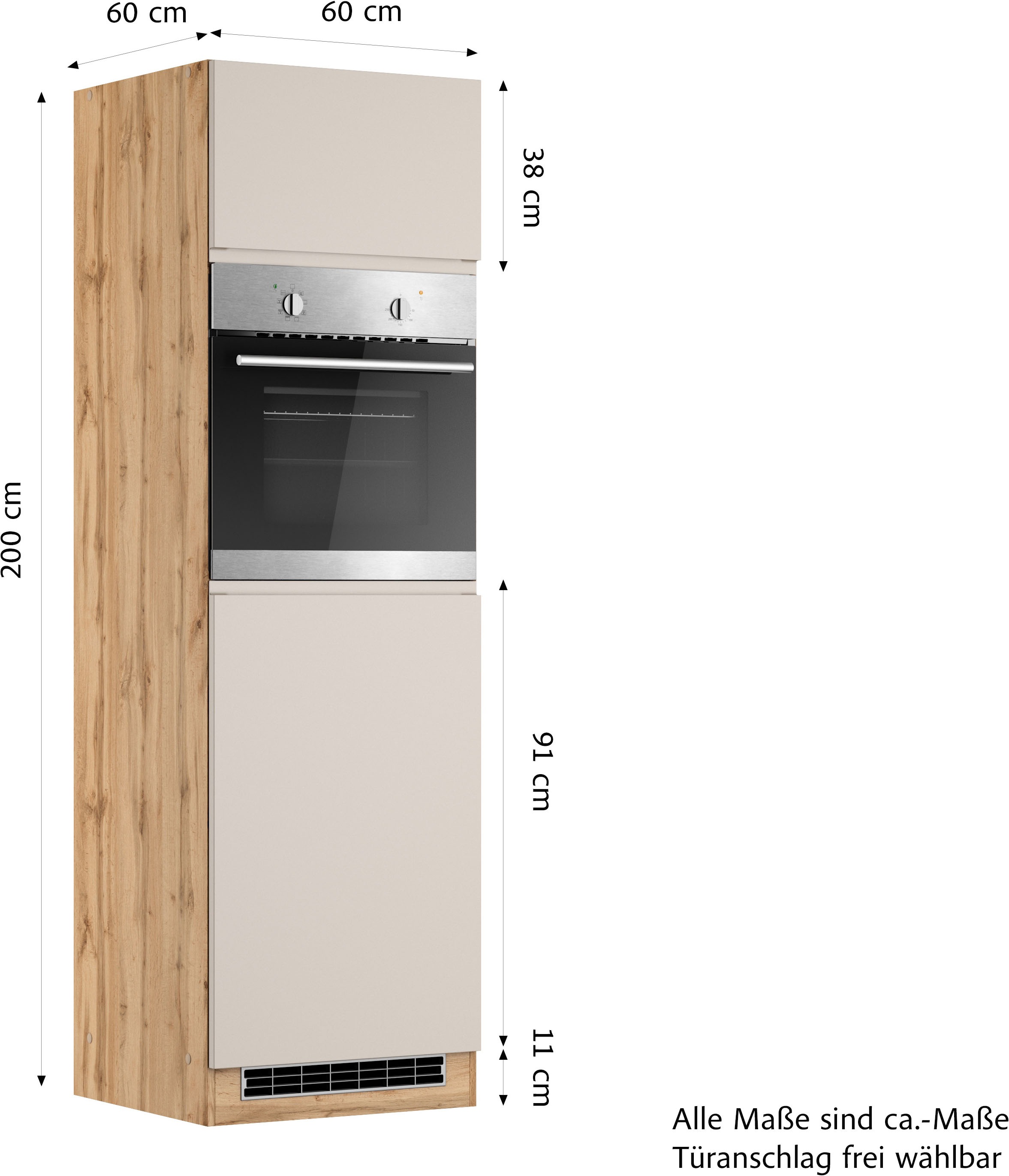 KOCHSTATION Four/réfrigérateur encastrable »KS-Virginia,neu in verbesserter Ausführung« Rangement, Softclose,  largeur 60 cm, hauteur 200 cm, niche pour four L/H/P: 56/59/55 cm