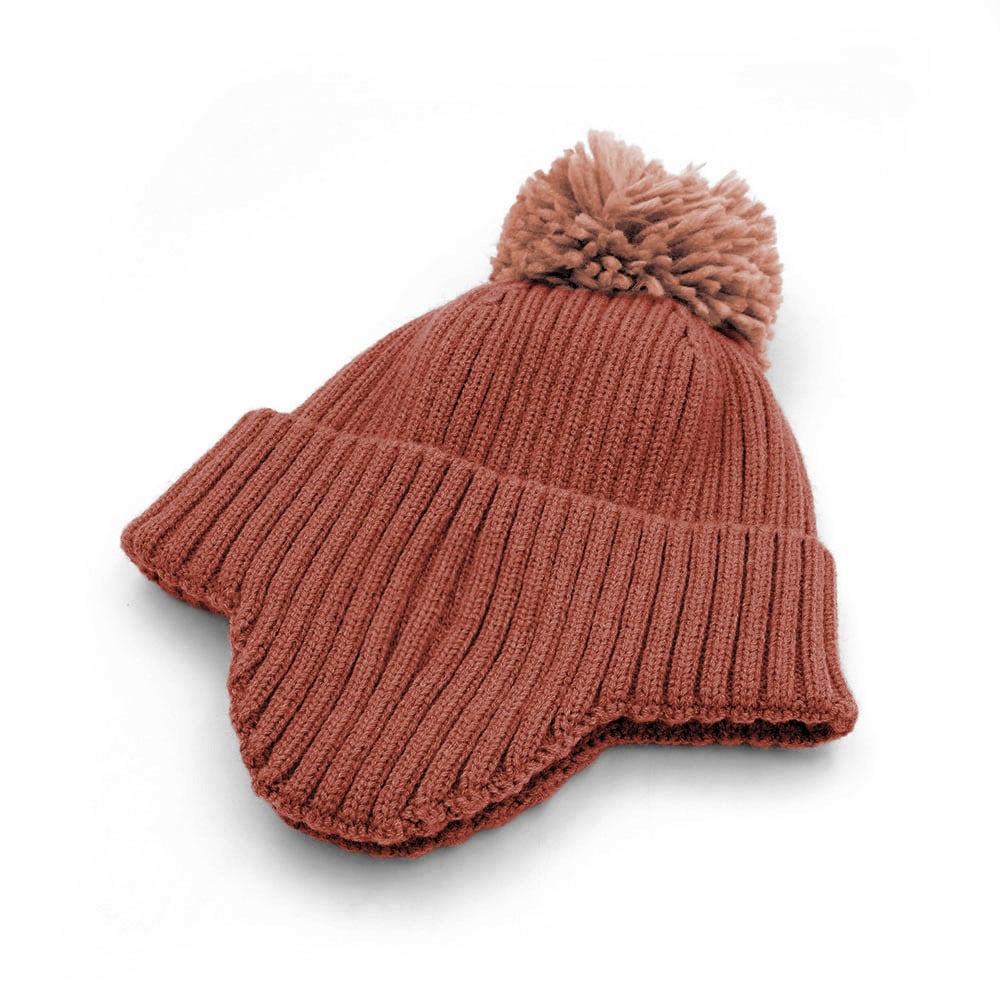 MAXIMO Bonnet tricoté chauffant, large revers, cache-oreilles, pompon