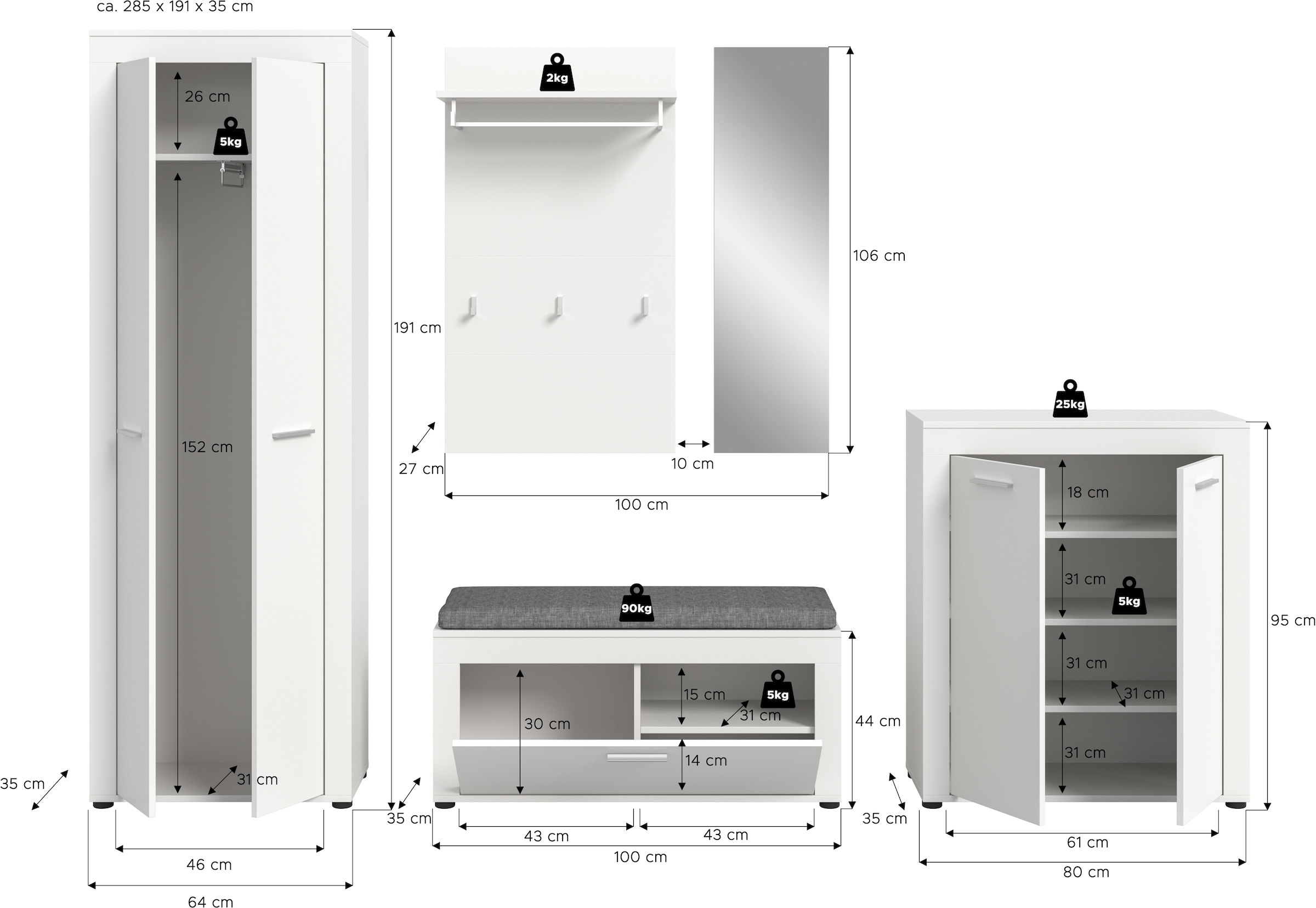 INOSIGN Ensemble de vestiaires »Aosta« Set, 6 cuis tlg.