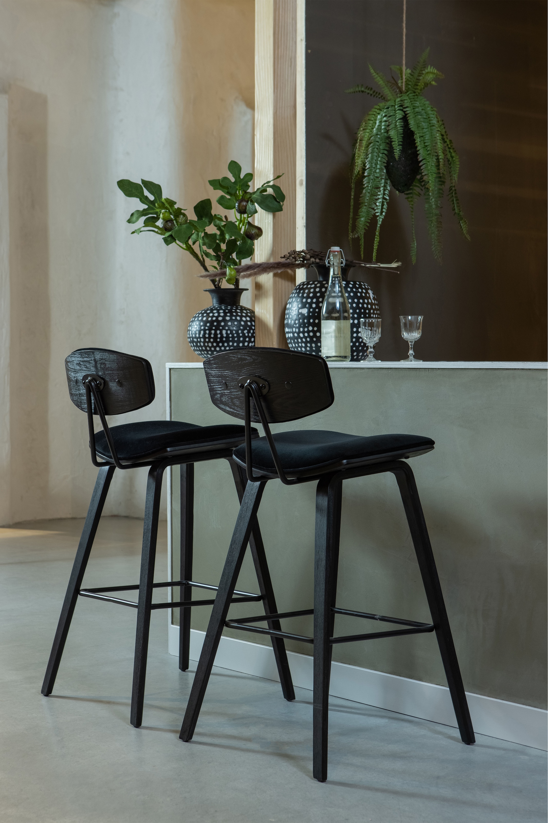 WOOOD Tabouret de bar »Senn« 2 cuis tlg. Assise en velours, H 94 cm x L 41 cm
