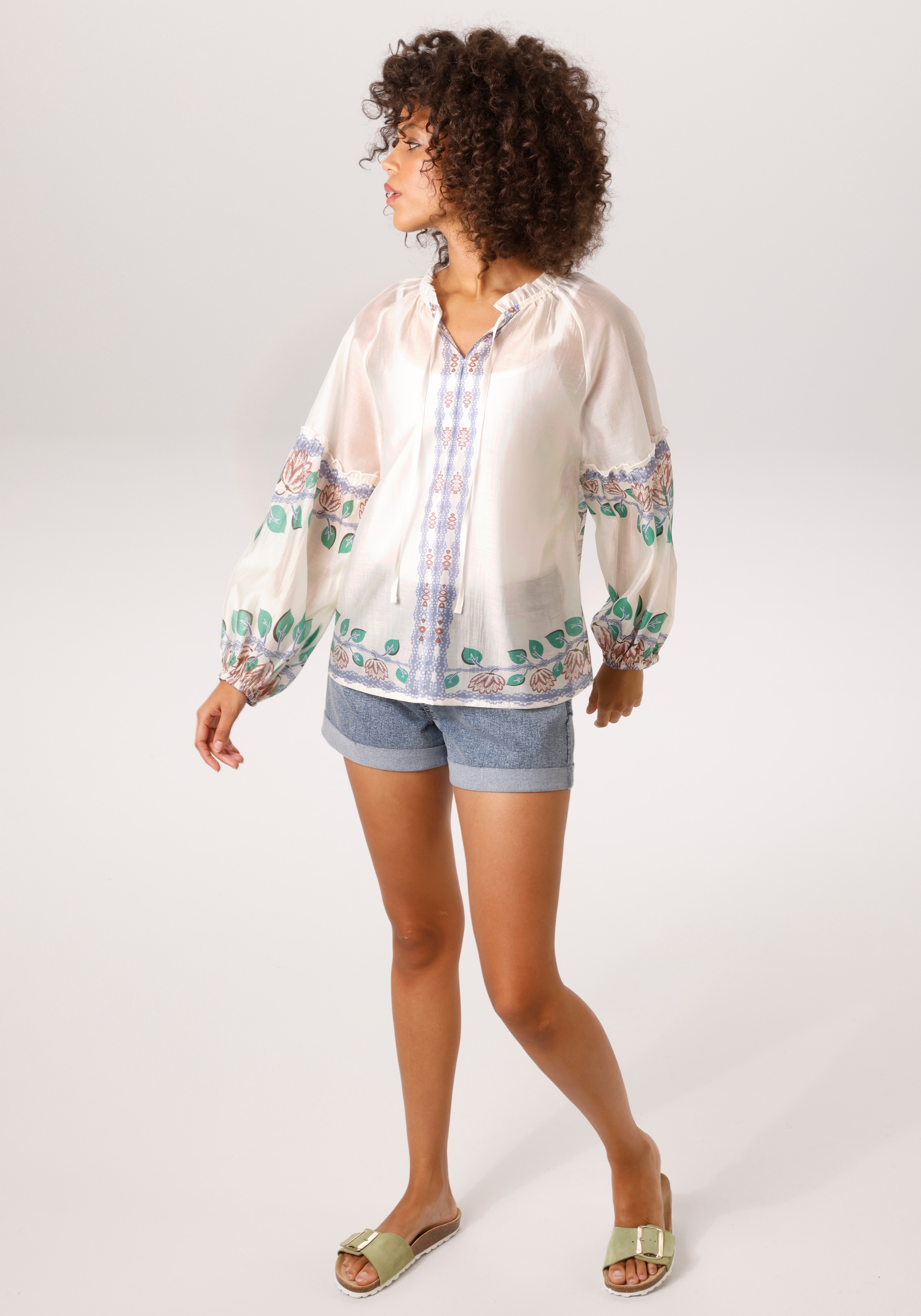 Aniston CASUAL Blouse à enfiler mit Bordüren und grossem Mandala-Druck im Rücken - NEUE KOLLEKTION