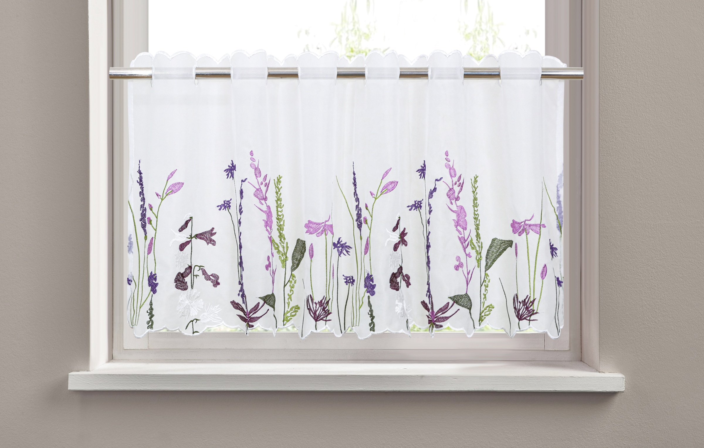 GOODproduct Scheibengardine »Bille« Durchzuglöcher 1 Stk. tlg. transparent, mit einseitiger Stickerei, waschbar, Blumen