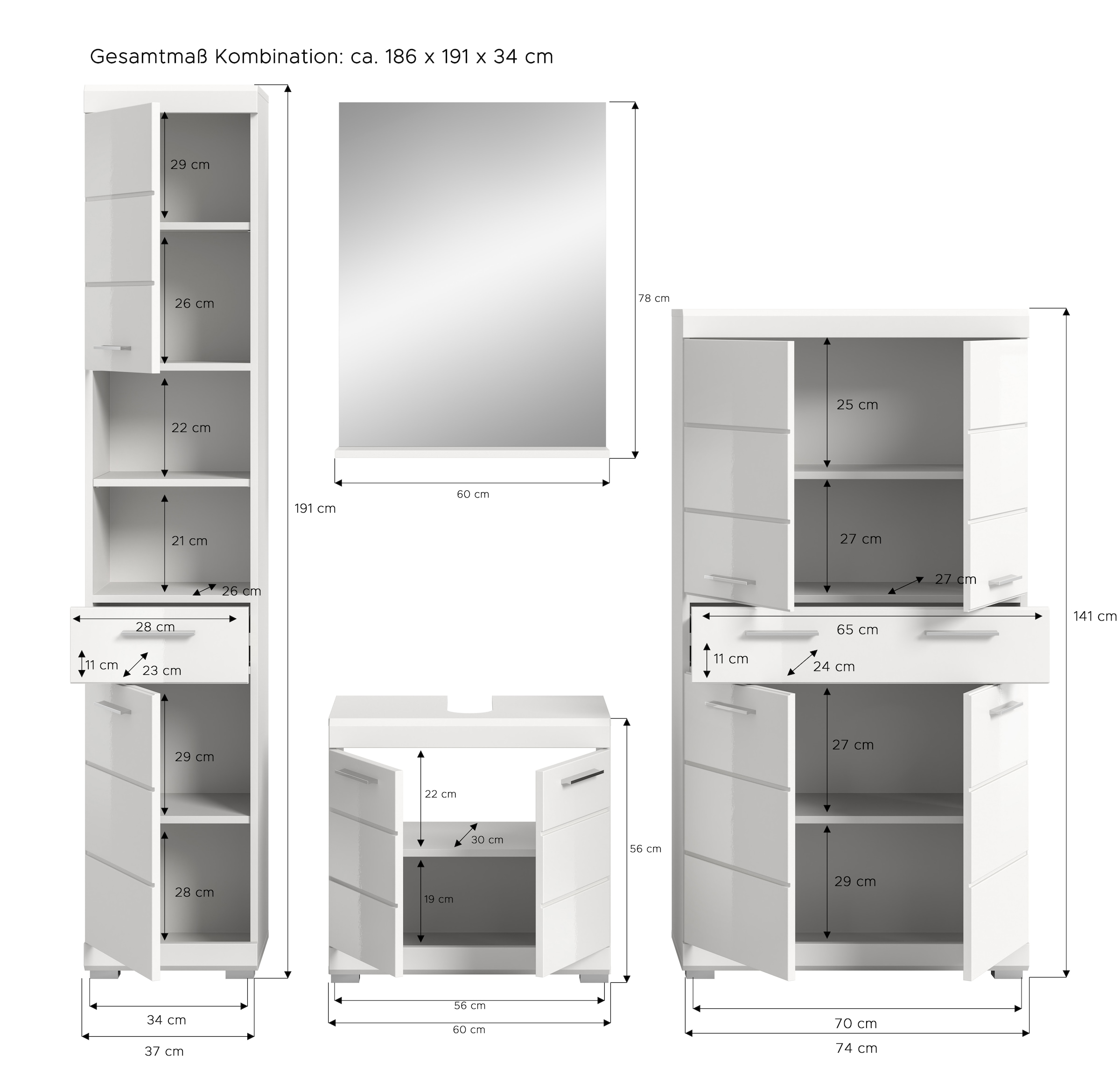 INOSIGN Badmöbel-Set »Siena, 4 teilig, bestehend aus:« Set, TOPSELLER!, 4 Stk. tlg.