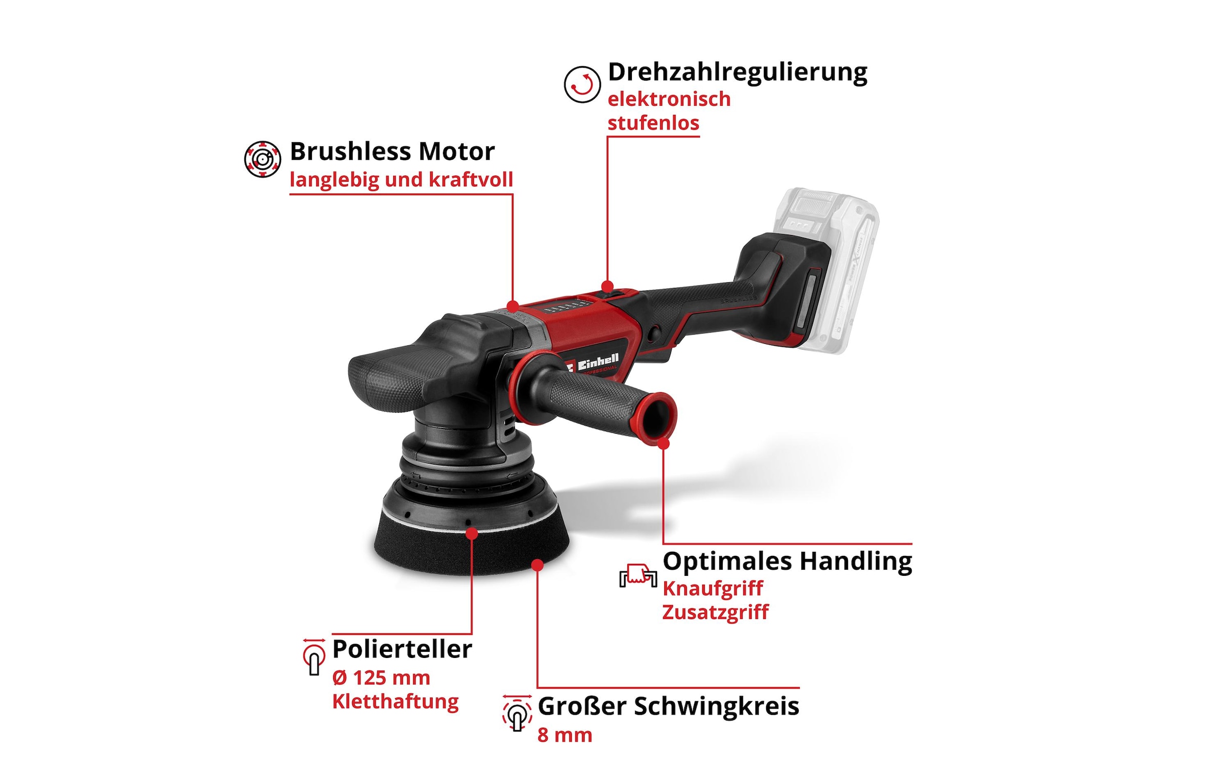   Polisseuse sans fil »Einhell Professional CP-EP 18/125 Li BL-Solo« Akku-Exzenterpolierer