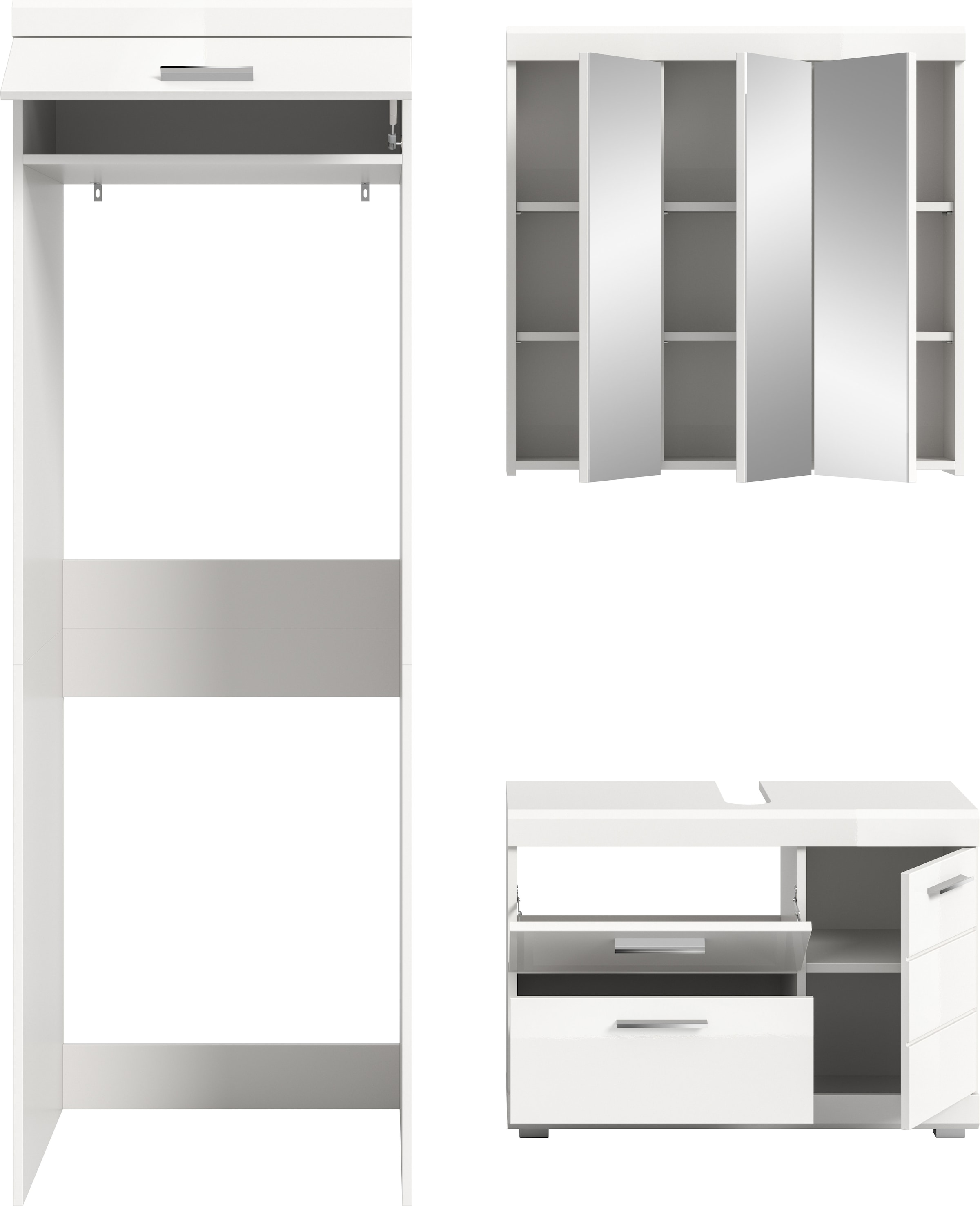 welltime Badmöbel-Set »SIENA, 3-tlg., WBU, Spiegelschrank & Waschmaschinenschrank, MDF-Front«