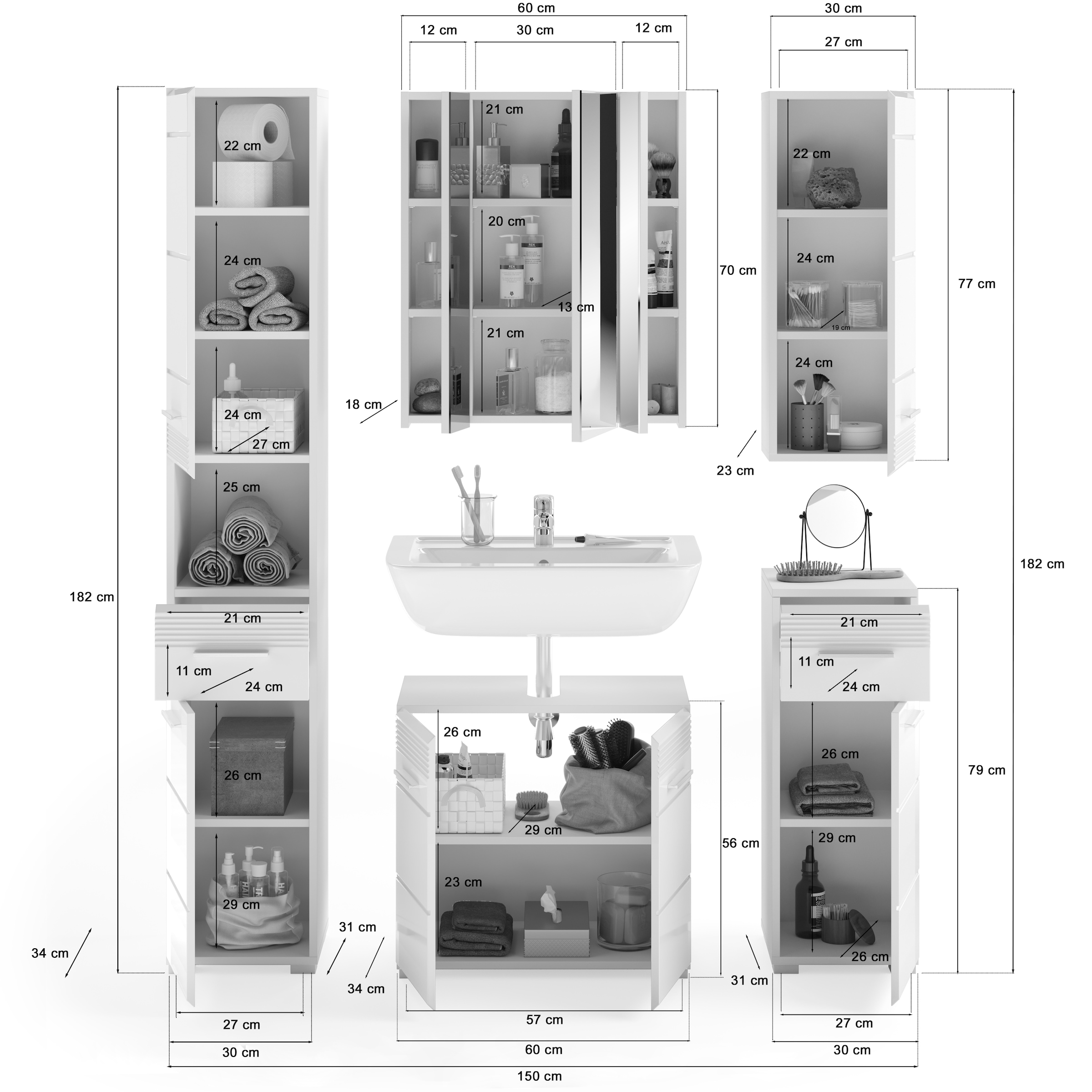Home affaire Ensemble de meubles de salle de bain »Malmö, 5 teilig, bestehend aus:« Set, 5 cuis tlg.