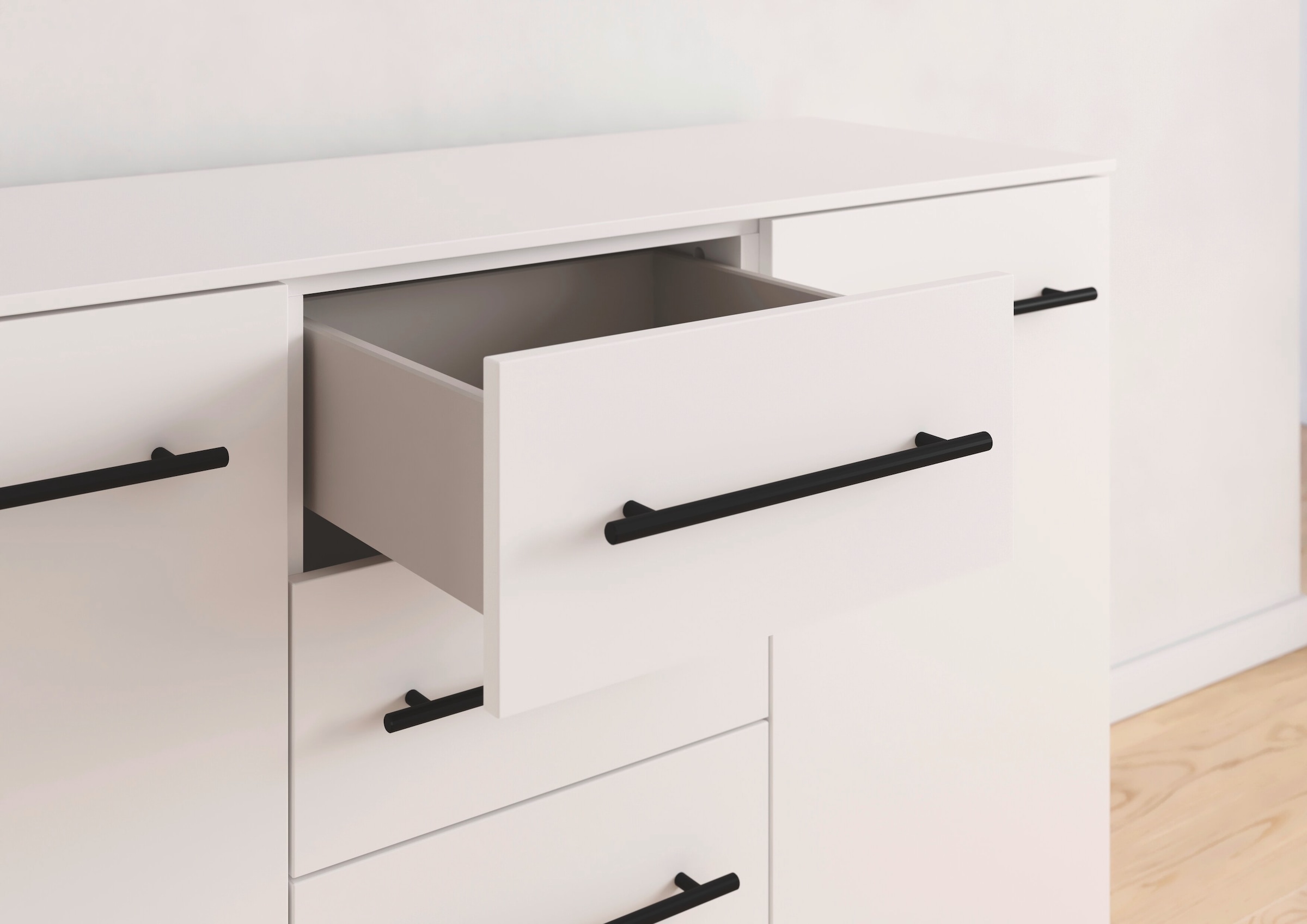 GOODproduct Kombikommode »Sideboard Türkommode Schubladenkommode Kommode RONDO« Breite 120 / Höhe 81 cm, 4 Einlegeböden,  mit 4 geräumigen Schubladen Metallgriff in Schwarz MADE IN GERMANY
