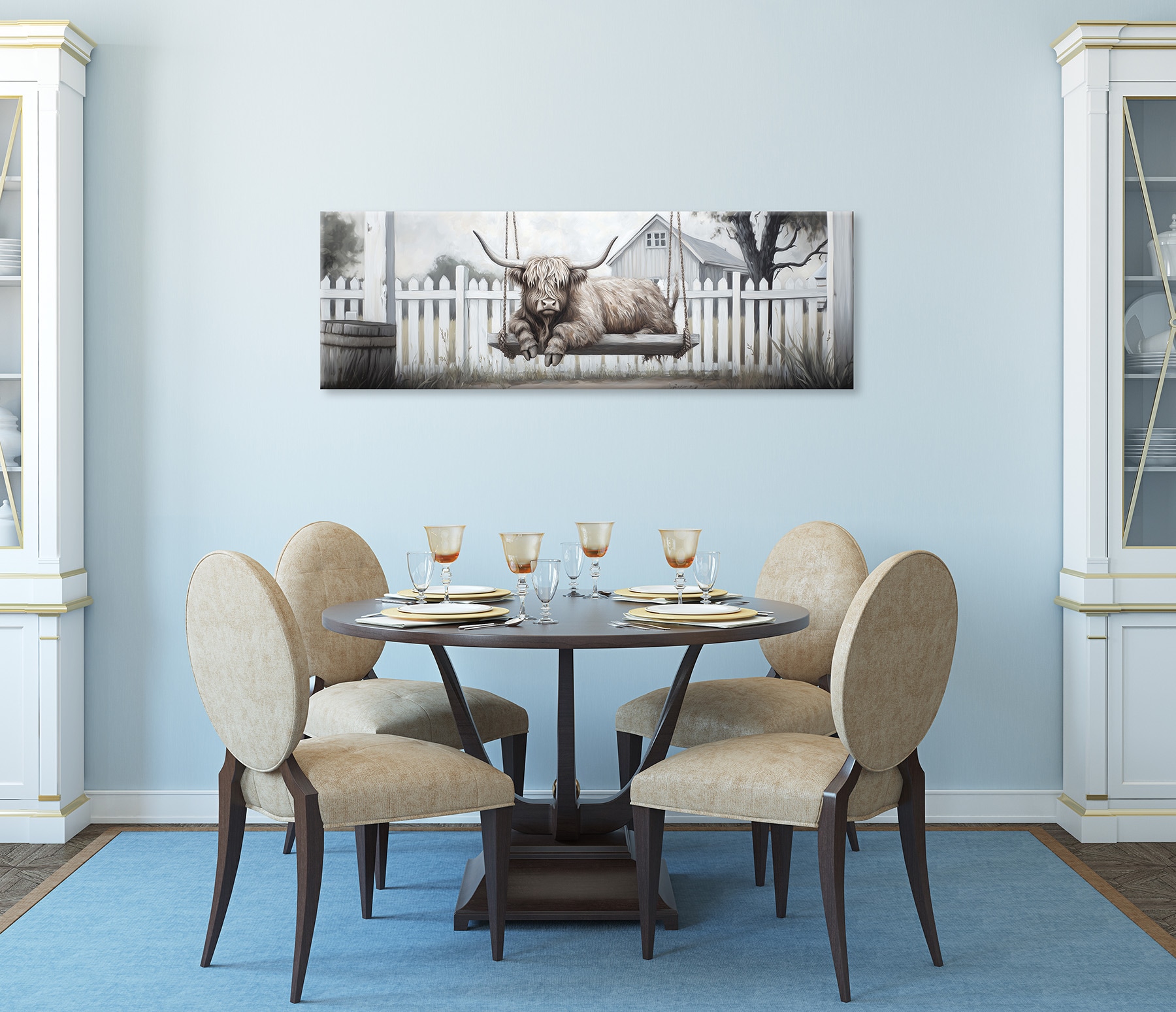 Bönninghoff Peinture à l'huile »handarbeit HOCHLANDRIND 40x120 cm – Wandbild Kunst Deko« Bœuf des Highlands | Humour | Images de vaches 1 cuis tlg. fabriqué à la main, chaque image est unique