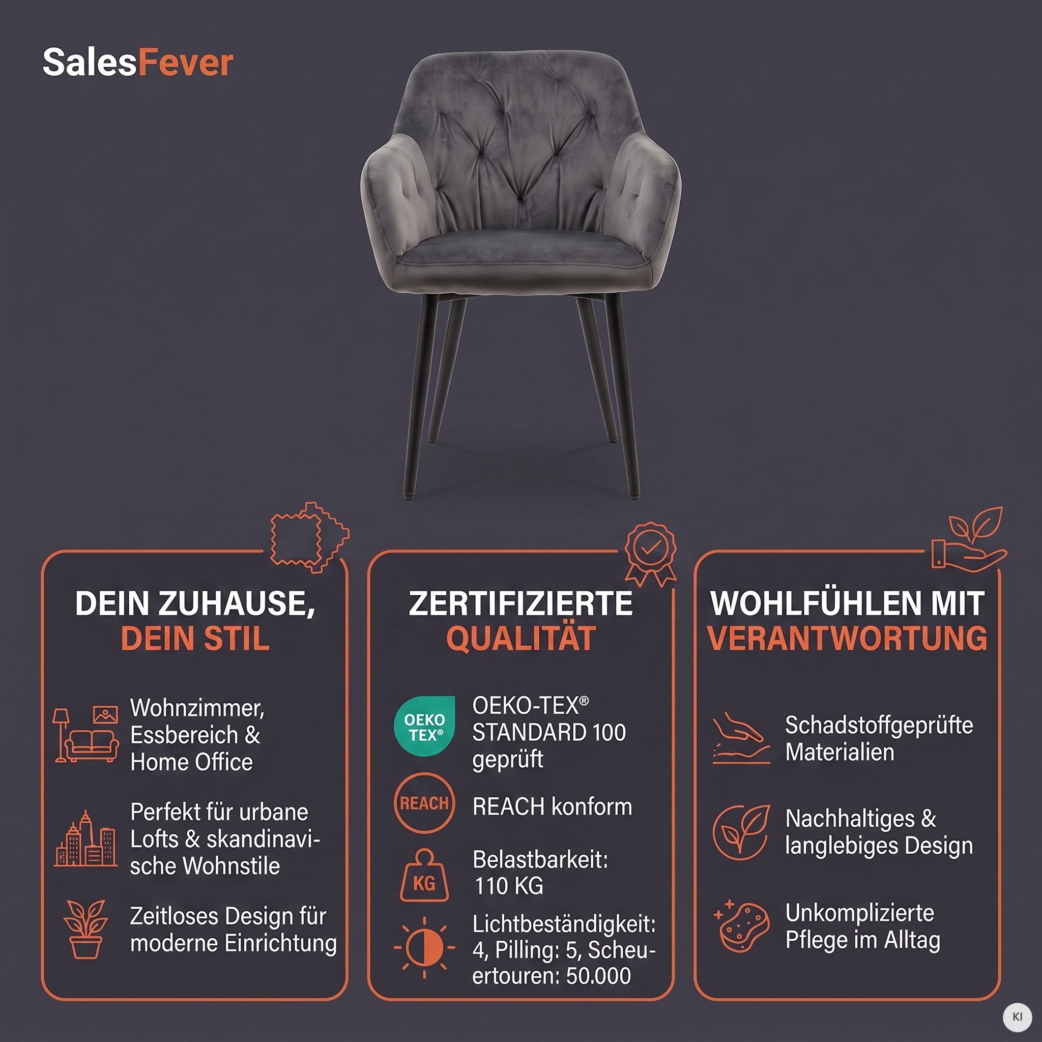 SalesFever Esszimmerstuhl »Coventry Komfortabler Polstertuhl im eleganten Stil« () Stilvoll mit eleganter Knopfheftung