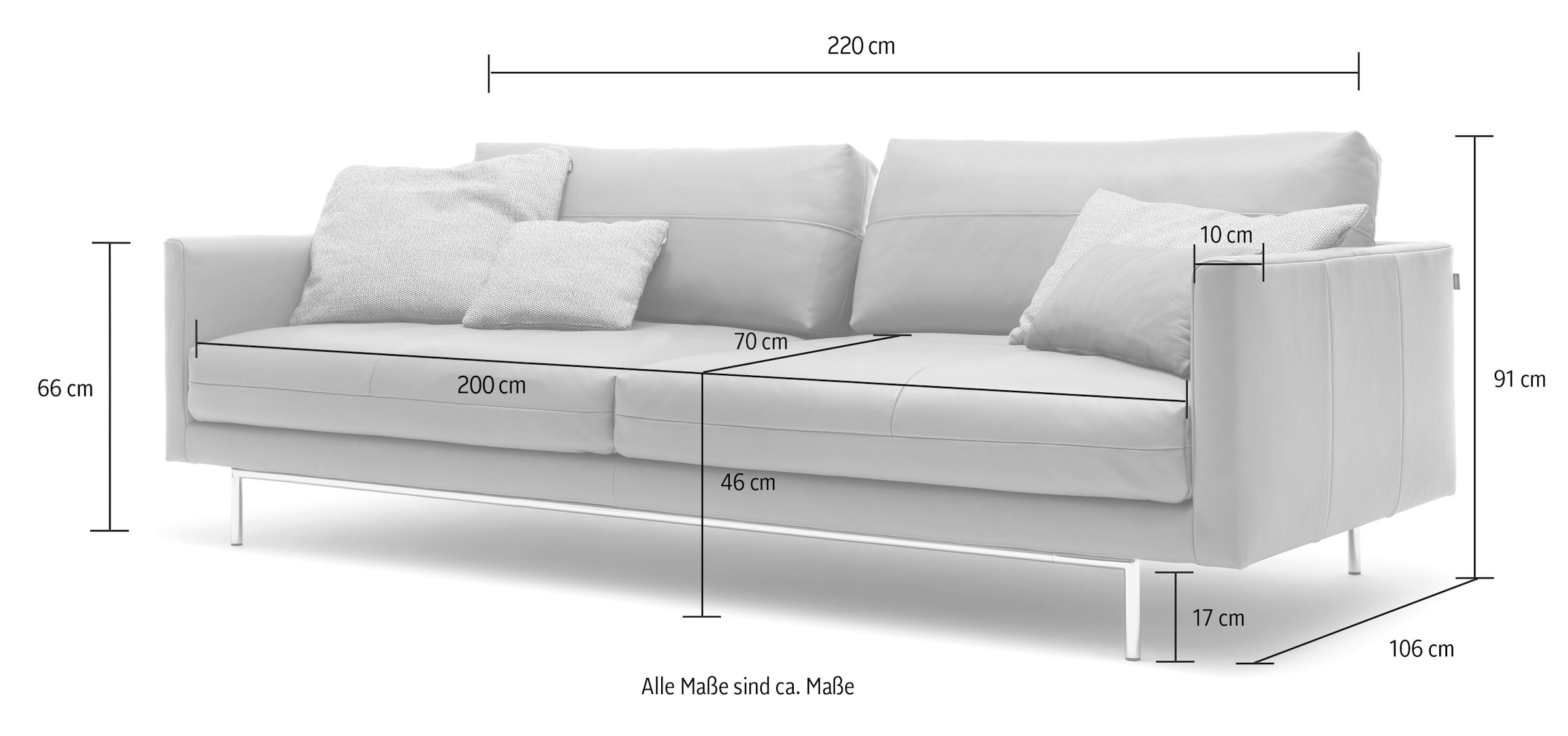 Creation BY ROLF BENZ 3,5-places »CR.414, Designsofa, edles Sofa, Loungesofa, Ledersofa, klares Design« en cuir ou chenille, confort d'assise de première qualité, rembourrage décontracté