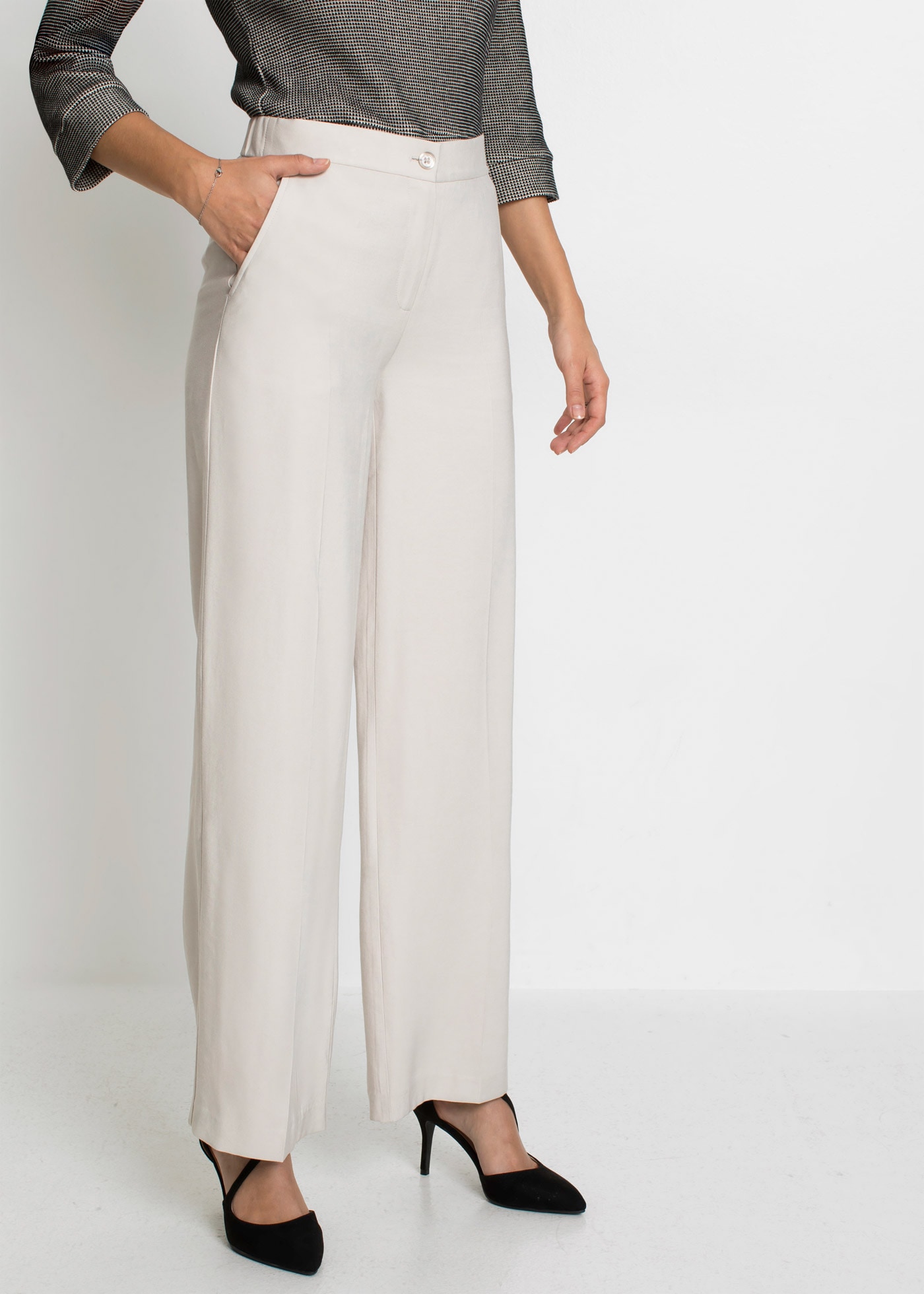 bonprix Pantalon en tissu »Leichte Marlenehose mit Viskose«  Marlenehose, Loose Fit, weites Bein, femininer Stil