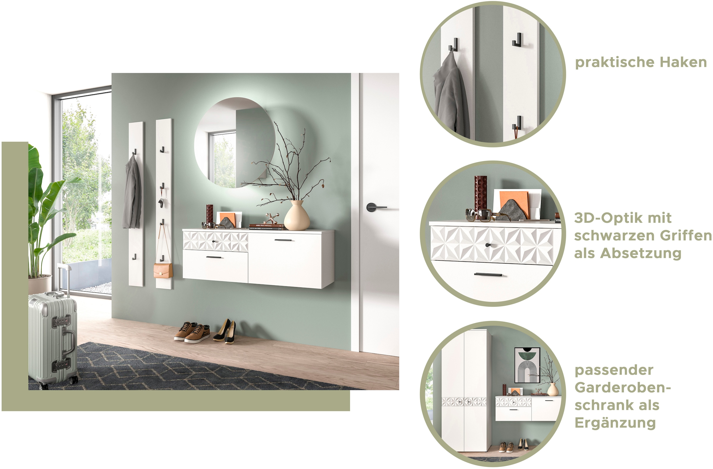 Home affaire Garderoben-Set »VICENZA, 3-tlg., mit foraler Ornamentabsetzung in der Front« 3 Stk. tlg.