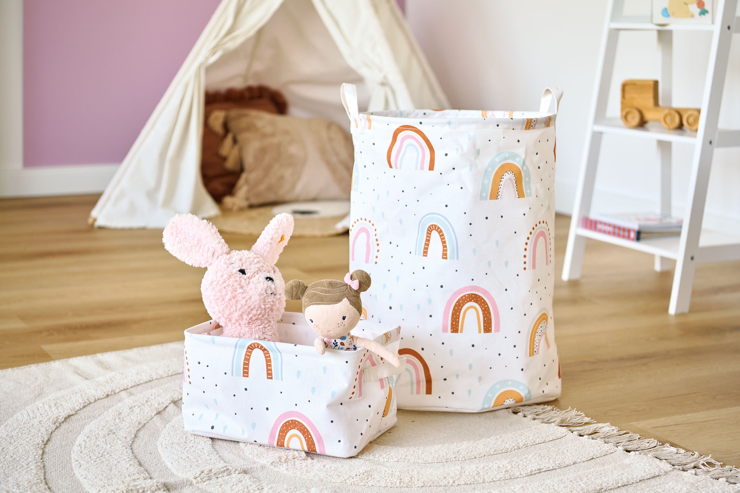 Zeller Present Panier de rangement »Rainbow« (Aufbewahrungskorb/Wäschesammler-Set), Canvas