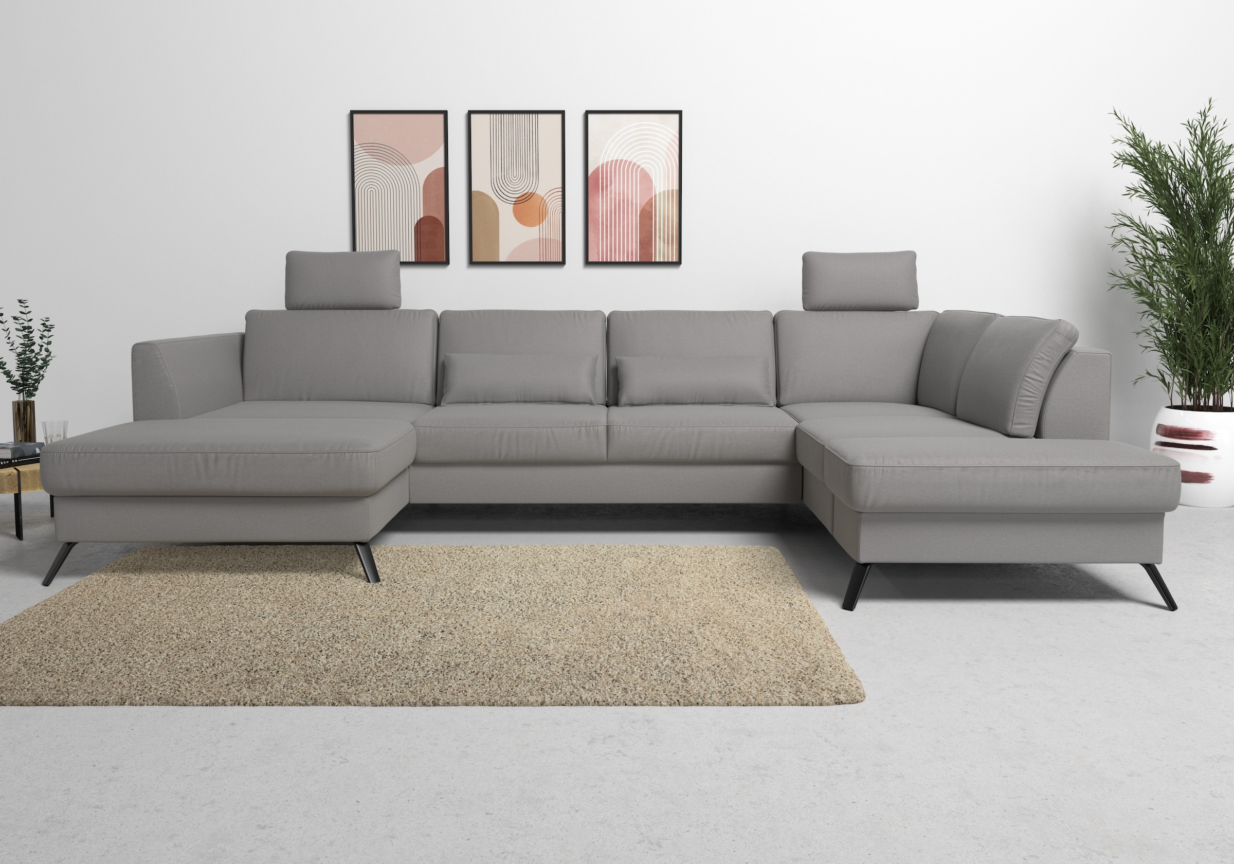sit&more Wohnlandschaft »Olsen U-Form« inklusive Sitztiefenverstellung, optional Schlaffunktion, 15cm hoch